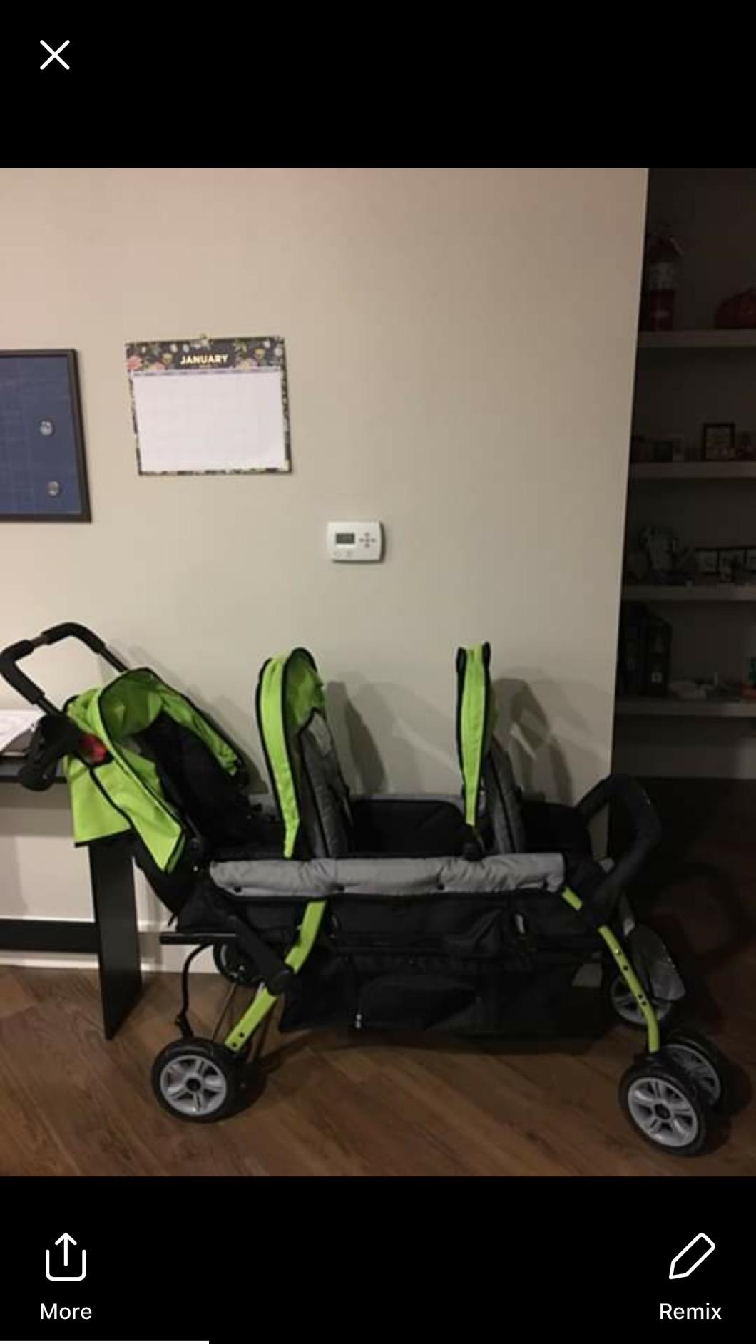 Gaggle by Foundations Compass 3 Seat Triple Stroller | Foot Brake | Shock-Absorbing All-Terrain Wheels | Easy Folding | Lime customer photo 1