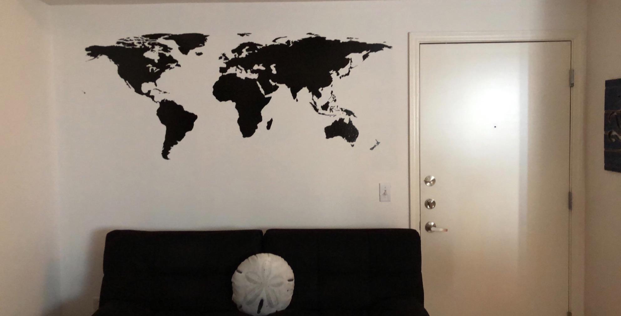 White World Map Wall Decal Sticker - Stickerbrand Home Decor Vinyl Wall Art. Large (42in X 102in) Die-Cut Size. Removable. customer photo 2