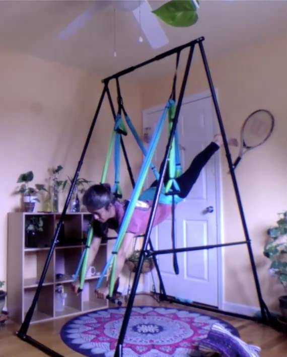 KHANH TRINH Foldable Pull Up Bar Stable Gymnastics Equipment Portable Aerial Yoga Stand Durable Frame For Hammock Chair, Therapy Sensory Swing. Adjustable Back Stretcher For Lower Back Pain Relief customer photo 1