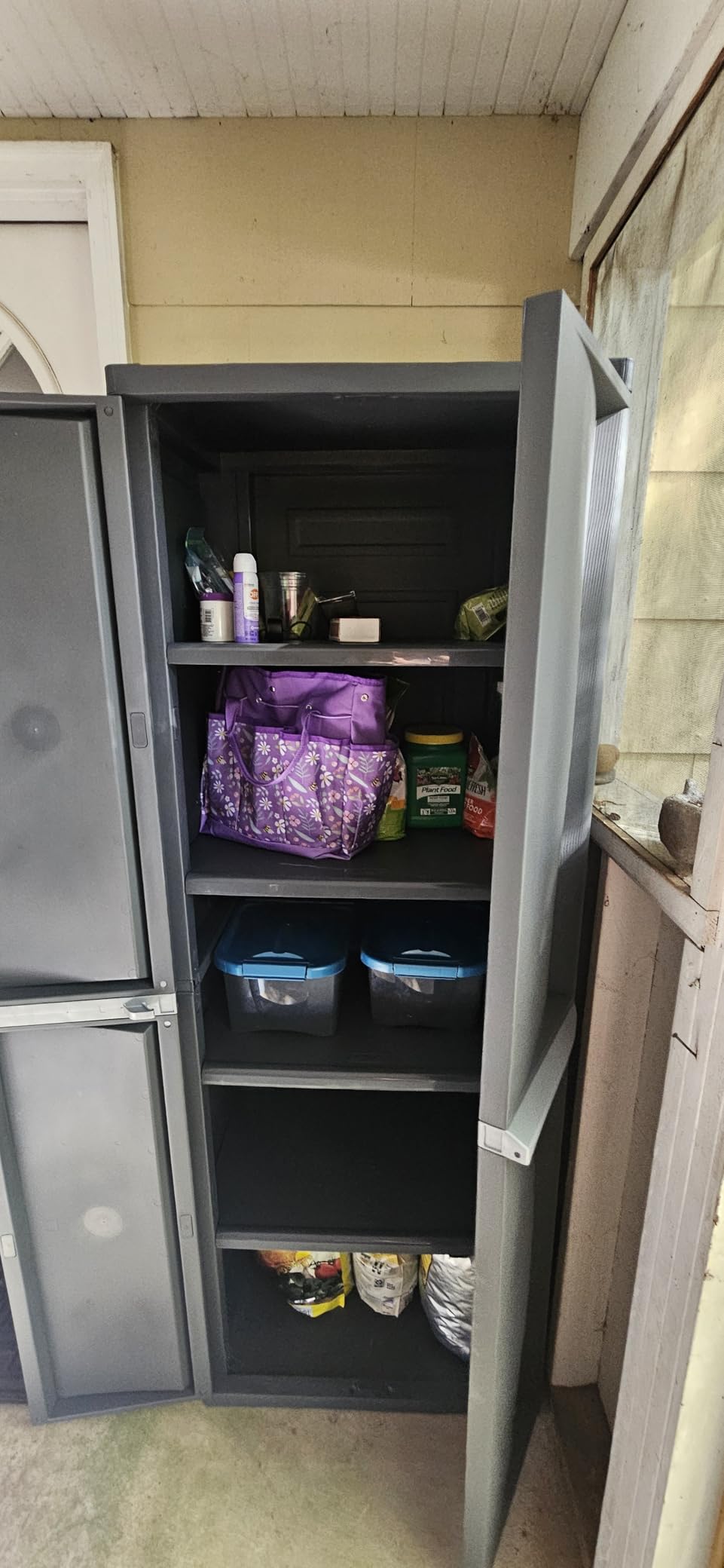 Sterilite 4 Shelf Cabinet, Heavy Duty and Easy to Assemble Plastic Storage Unit, Organize Bins in the Garage, Basement, Attic, Mudroom, Gray, 1-pack customer photo 1