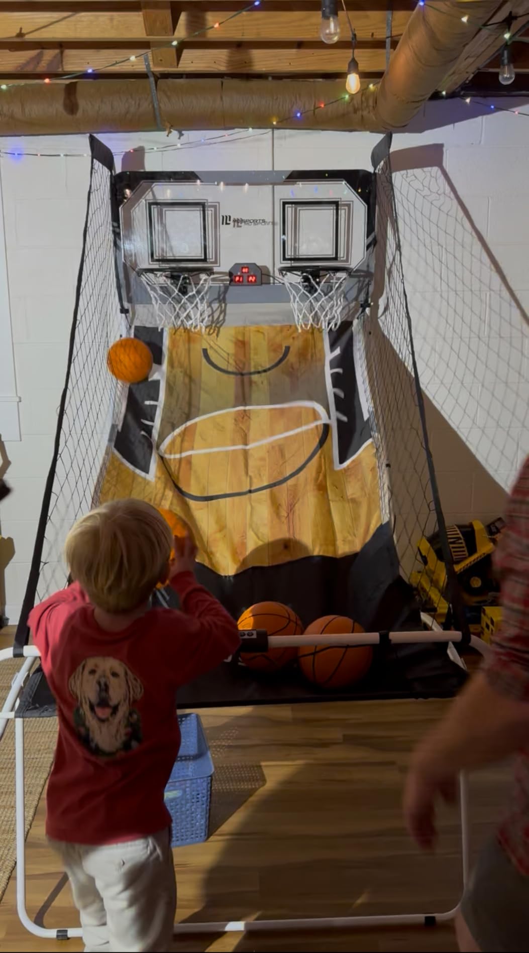 Hall of Games EZ Fold Premium Indoor Arcade Basketball Game with Steel Frame and Polycarbonate Backboard, Dual Shot Electronic Scoring with 6 Size 3 Balls Included customer photo 1