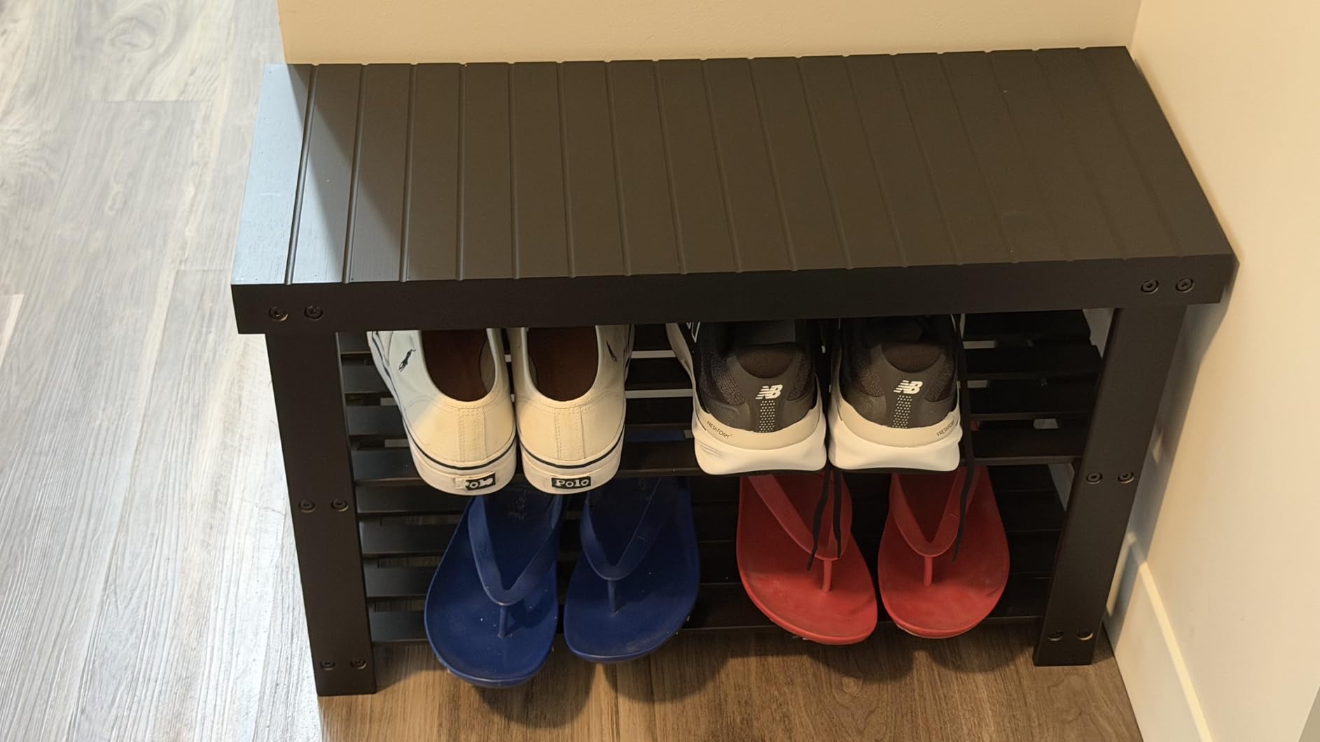 SONGMICS Shoe Rack Bench, 3-Tier Bamboo Shoe Storage Organizer, Entryway Bench, Holds Up to 286 lb, Ink Black ULBS04H customer photo 2
