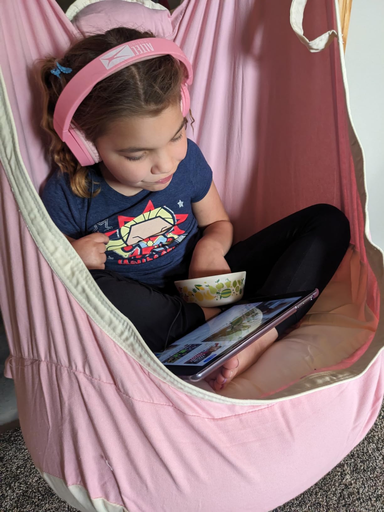 CO-Z Upgraded Kids Hanging Pod Swing Chair with Inflatable Cushion, Child Hanging Hammock for Indoor and Outdoor, Sensory Pod Swing for Kids (Two Straps, Green) customer photo 2