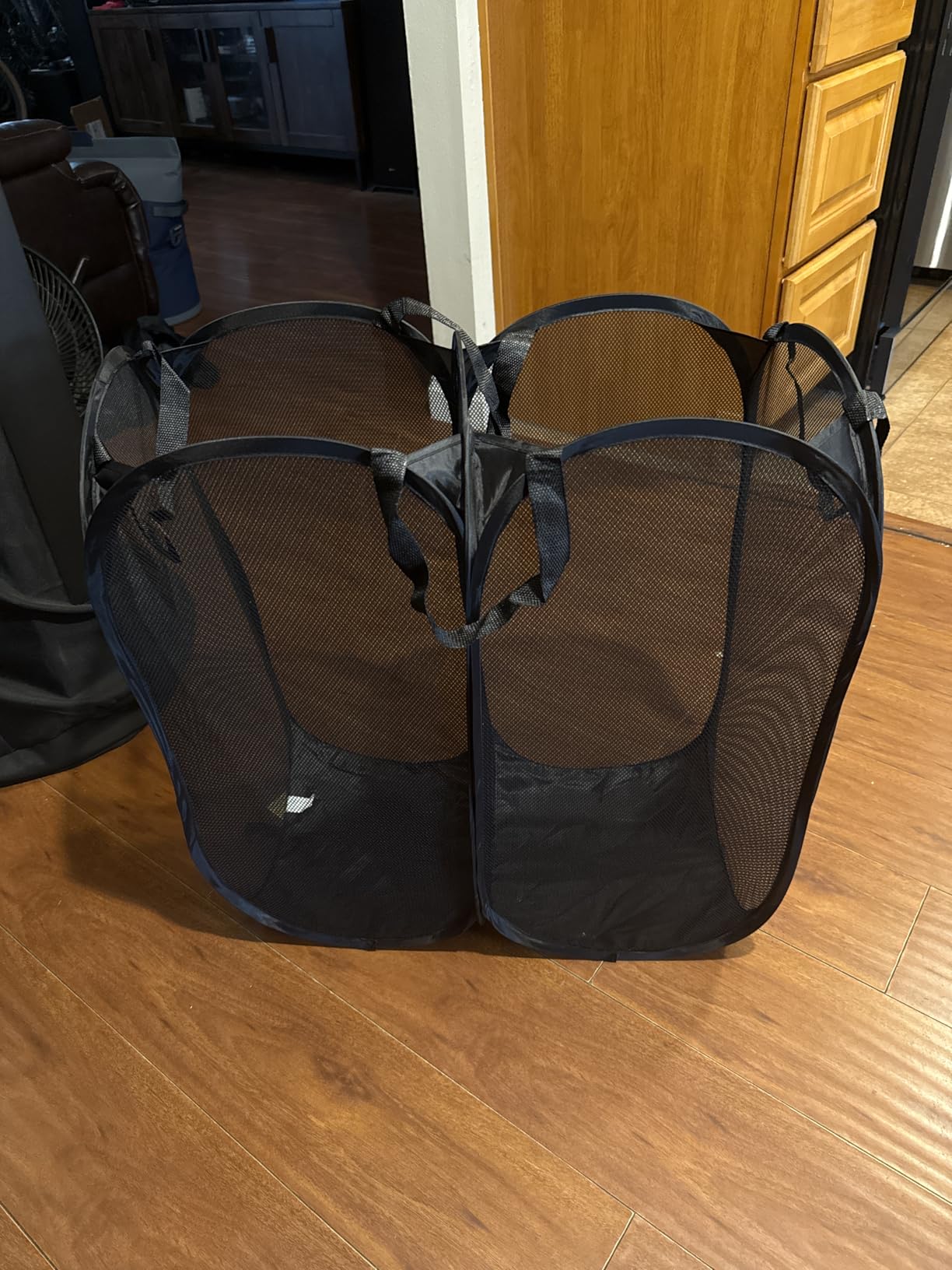 Handy Laundry Mesh Popup Hamper - Two Compartments, Collapsible for Storage and Easy to Open. Folding Pop-Up Clothes are Great for The Kids Room, College Dorm or Travel. (Black) customer photo 1
