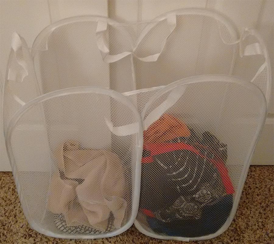 Handy Laundry Mesh Popup Hamper - Two Compartments, Collapsible for Storage and Easy to Open. Folding Pop-Up Clothes are Great for The Kids Room, College Dorm or Travel. (Black) customer photo 2