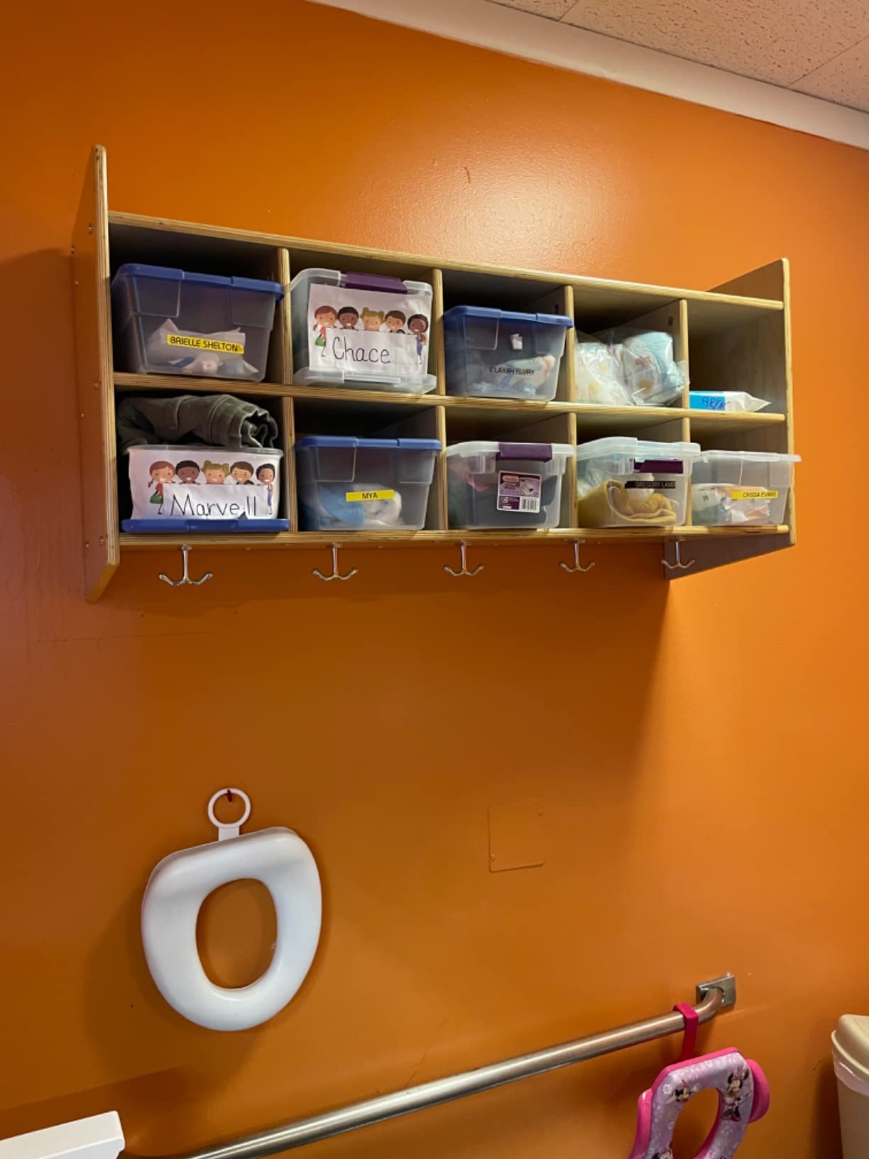 ECR4Kids 10-Section Wall-Mounted Hanging Coat Locker with Shelf, Classroom Furniture, Natural customer photo 1
