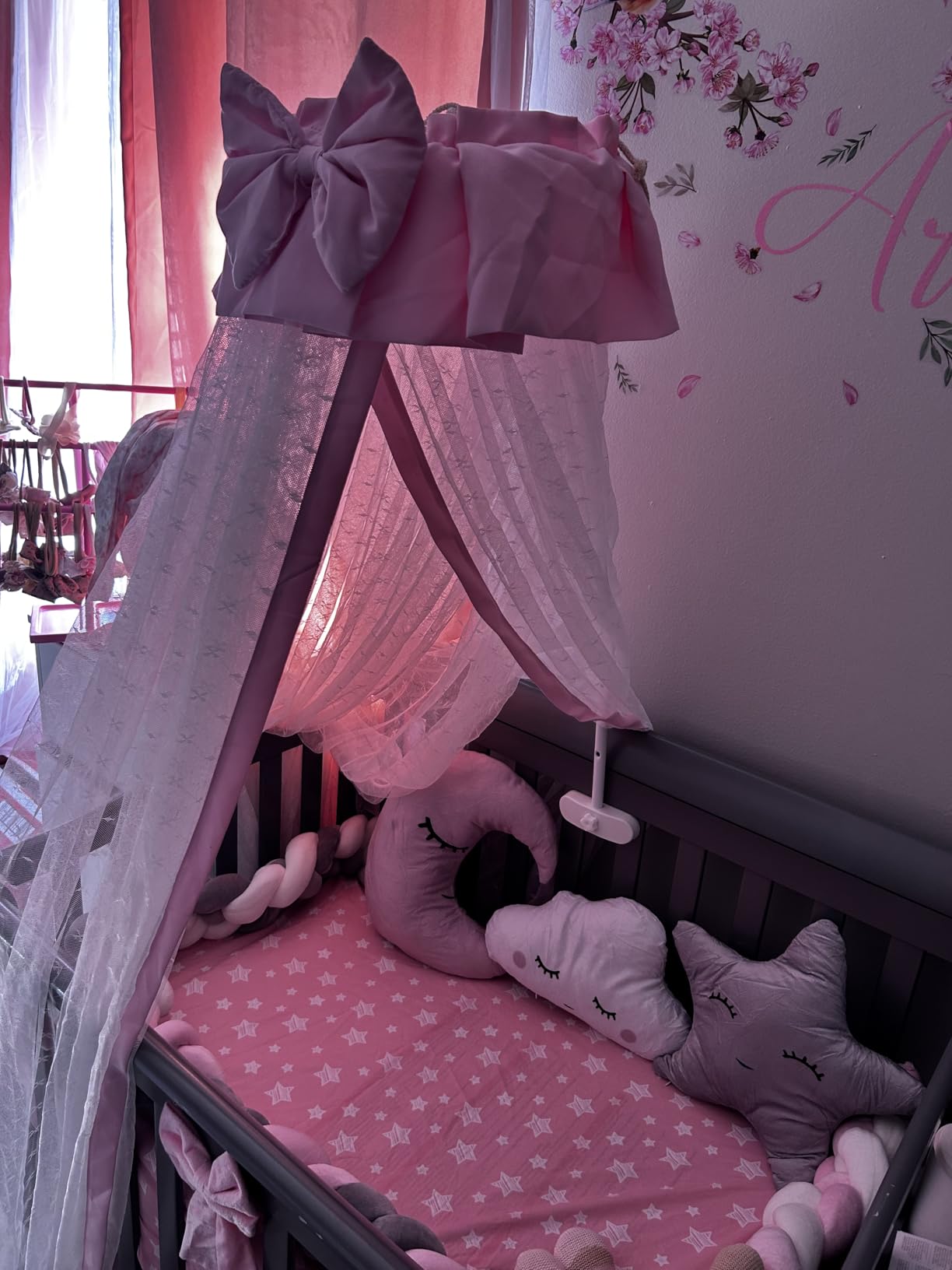 Breathable Crib Netting Bed Curtains Canopy for Kids Mosquito Net Bedroom Decor (Pink, Mosquito net) customer photo 2