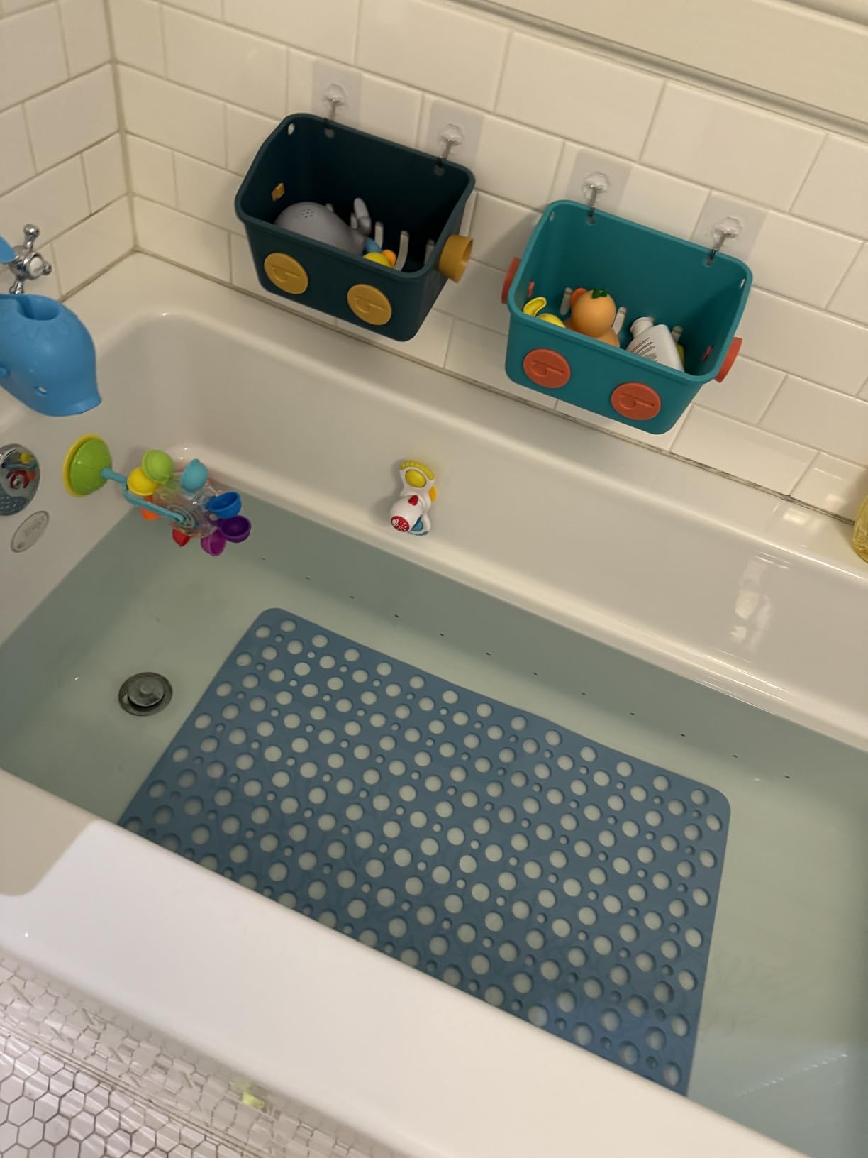 Nonslip Bathtub Mat Extra Soft TPE Bath Mat for Kids, Machine Washable Bathroom Shower Mat, Smooth/Non-Textured Tubs Only, 30L x 17W Inch (Blue) customer photo 1