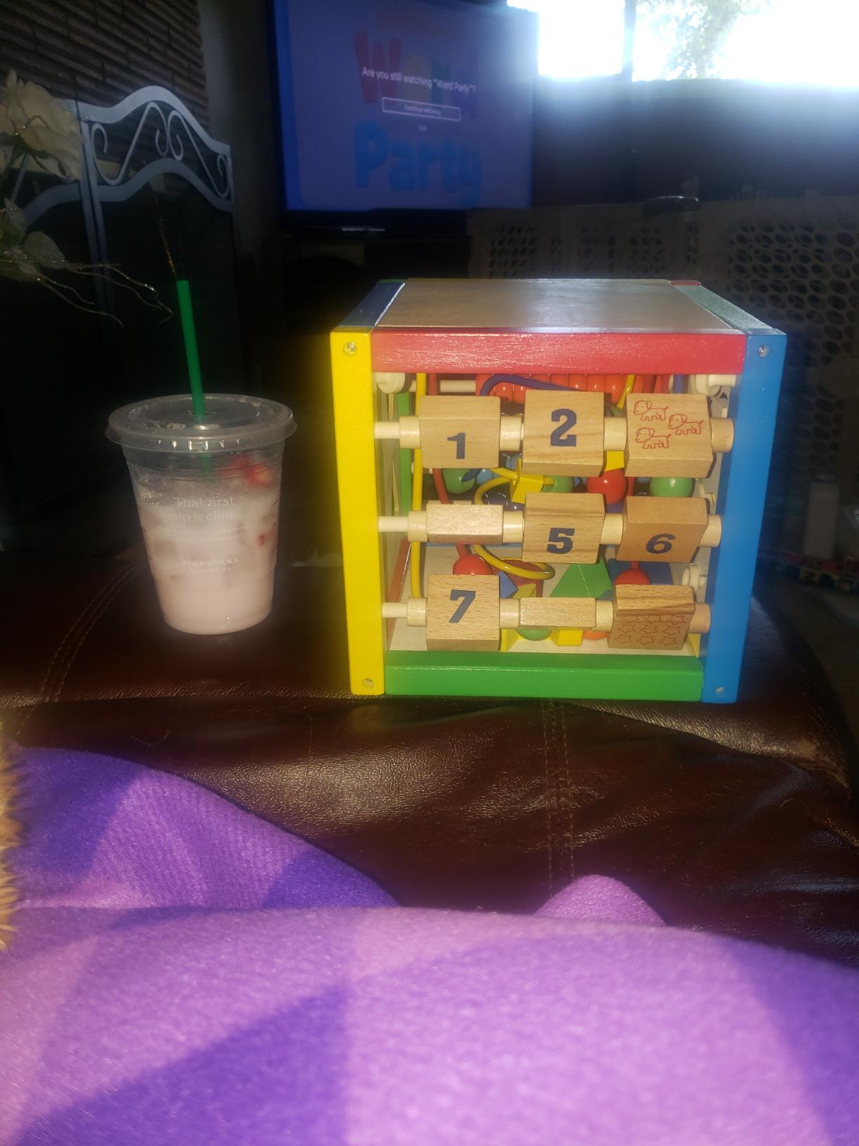 Play22 Wooden Activity Cube for Baby - 6 in-1 Baby Activity Play Cube with Bead Maze, Shape Sorter, Abacus Counting Beads, Counting Numbers, Sliding Shapes, Removable Bead Maze, 8Pcs Stacking Cups customer photo 1