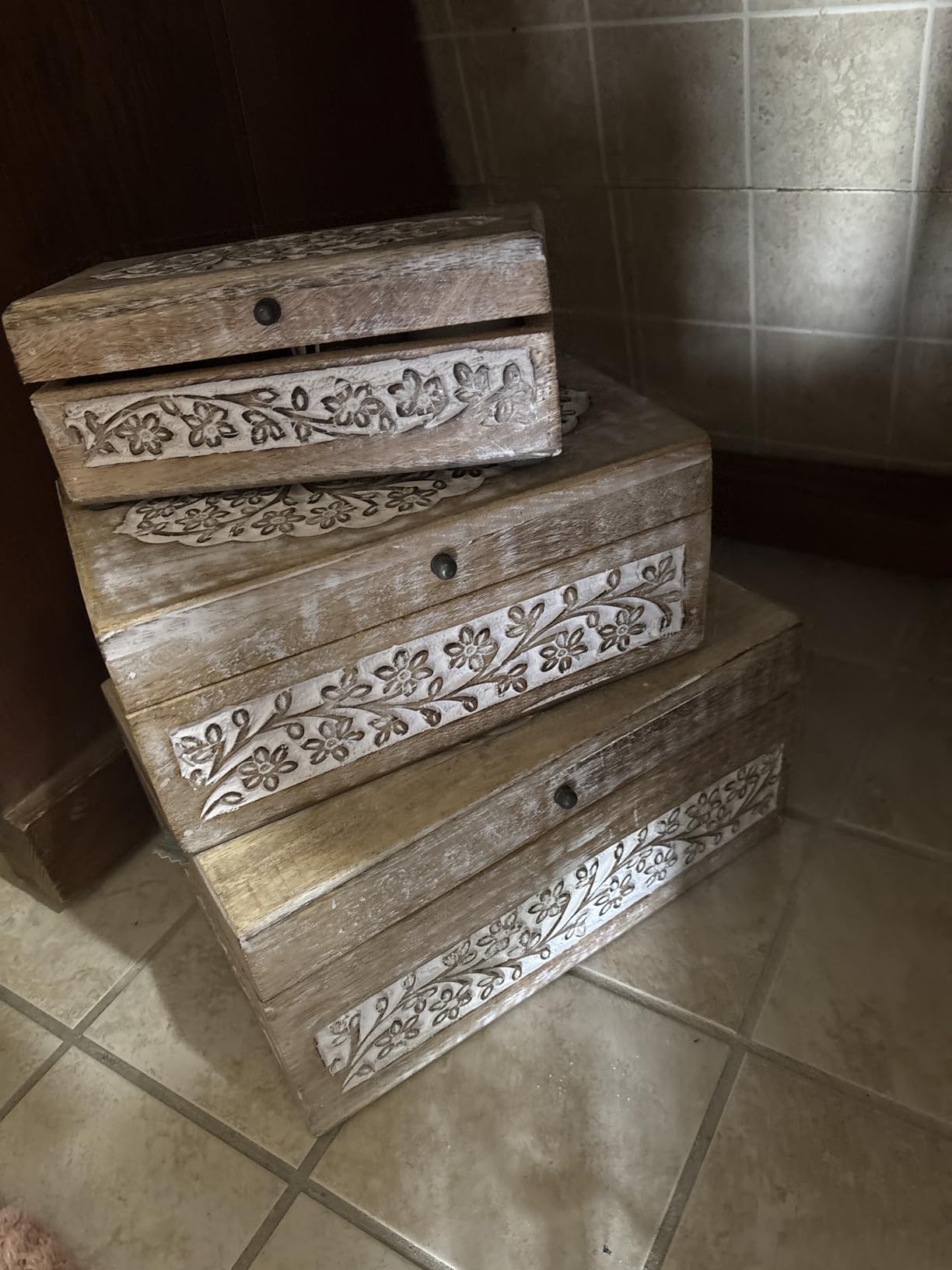 Deco 79 Mango Wood Floral Decorative Box Decorative Keepsake Boxes with Hinged Lid, Set of 3 Storage Boxes customer photo 1