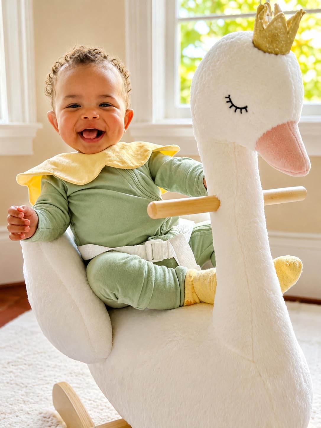 labebe Kids Rocking Horse White Swan, Stuffed Animal Wooden Rocker for Children 6 Months Boys and Girls/Nursery Christmas, Birthday Gift (Rocking Swan) customer photo 1