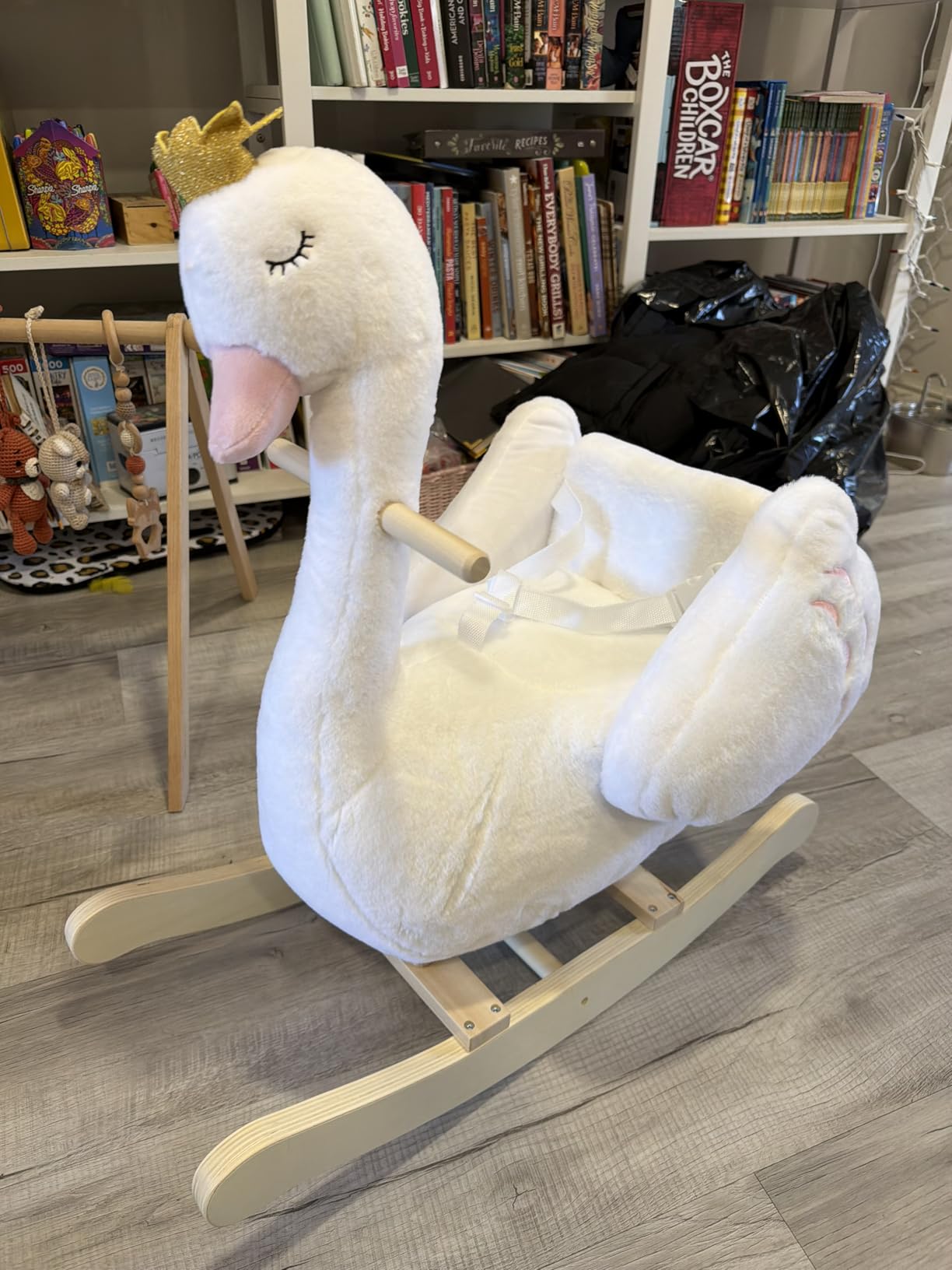 labebe Kids Rocking Horse White Swan, Stuffed Animal Wooden Rocker for Children 6 Months Boys and Girls/Nursery Christmas, Birthday Gift (Rocking Swan) customer photo 2