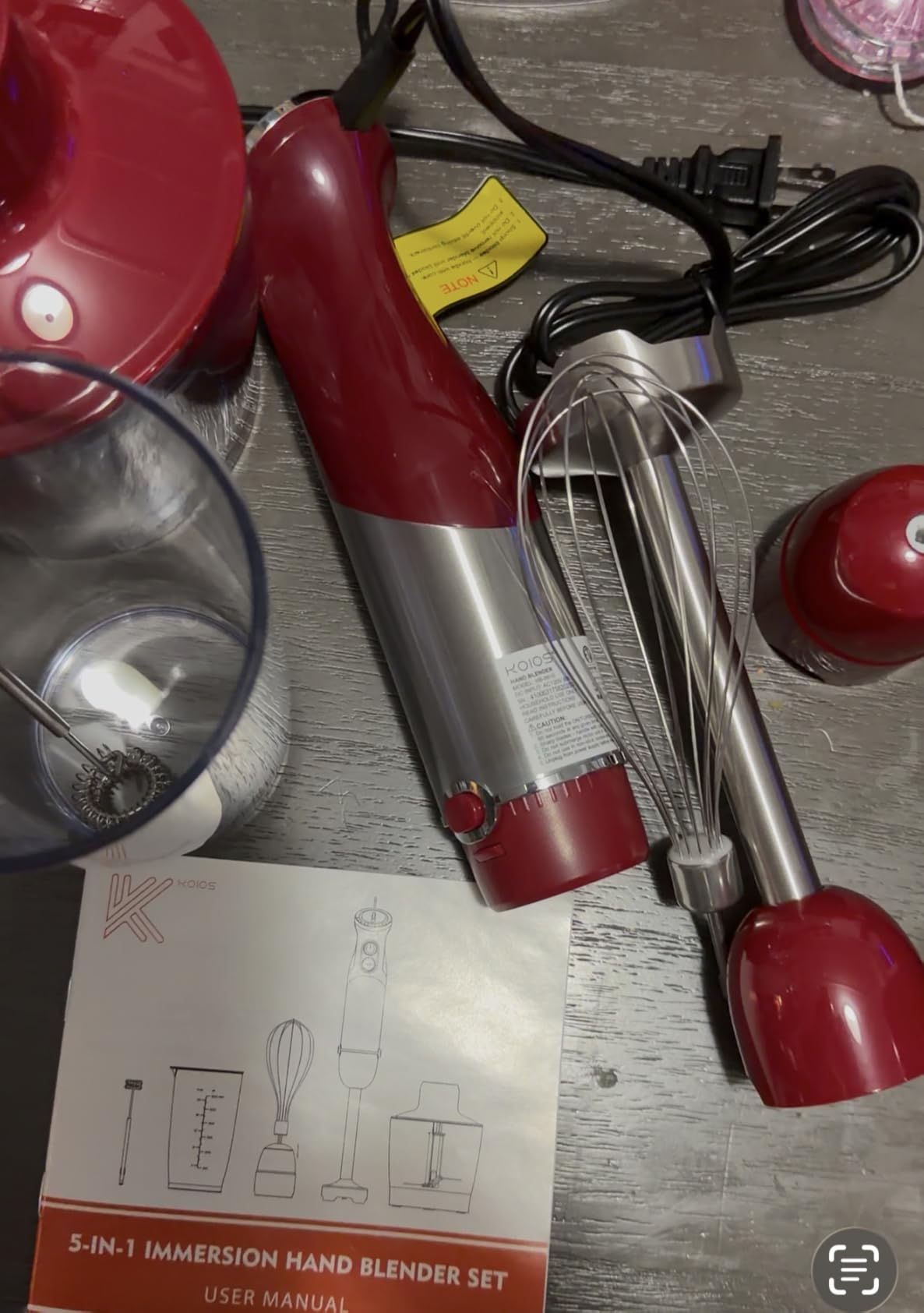 KOIOS 5-in-1 Hand Immersion Blender, 1000W 12 Speed Handheld Blender Stick with Copper Motor Stainless Steel Blade, 600ml Mixing Beaker, 500ml Food Processor, Whisk, Milk Frother, Non-BPA, Red customer photo 1