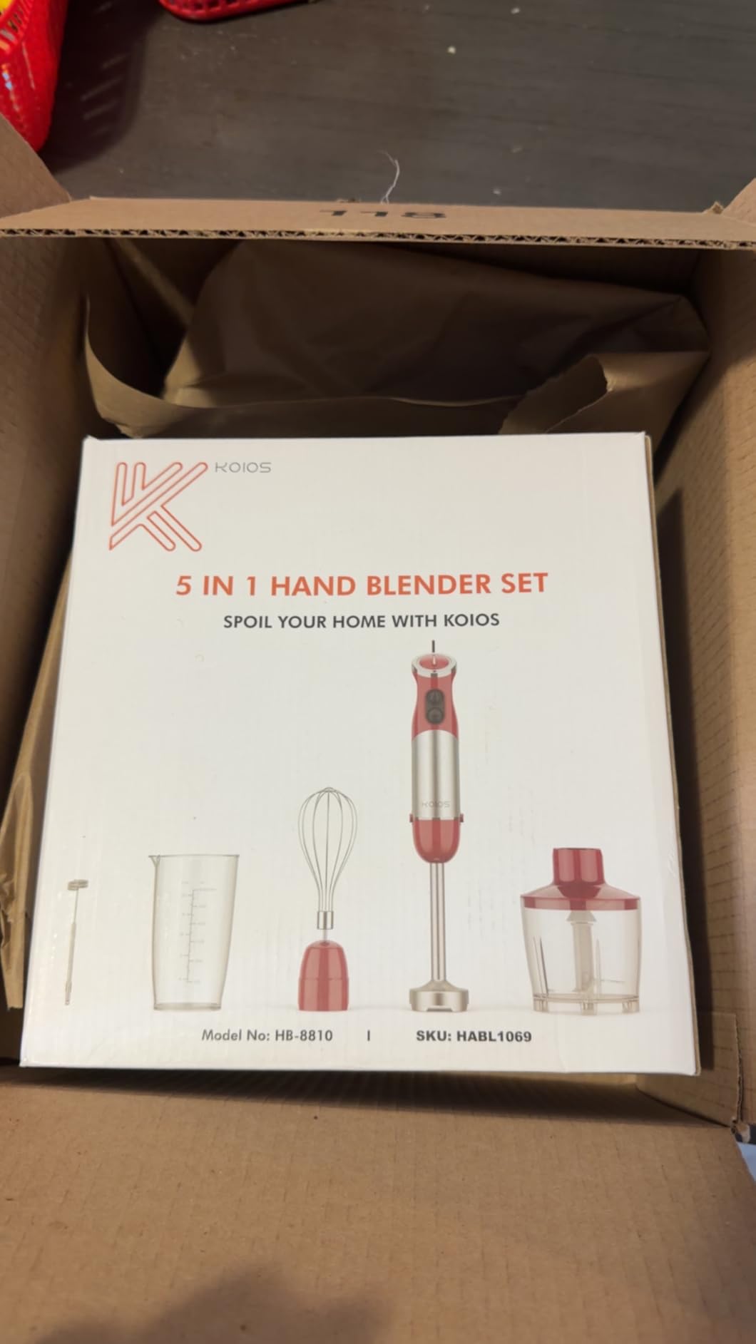 KOIOS 5-in-1 Hand Immersion Blender, 1000W 12 Speed Handheld Blender Stick with Copper Motor Stainless Steel Blade, 600ml Mixing Beaker, 500ml Food Processor, Whisk, Milk Frother, Non-BPA, Red customer photo 2