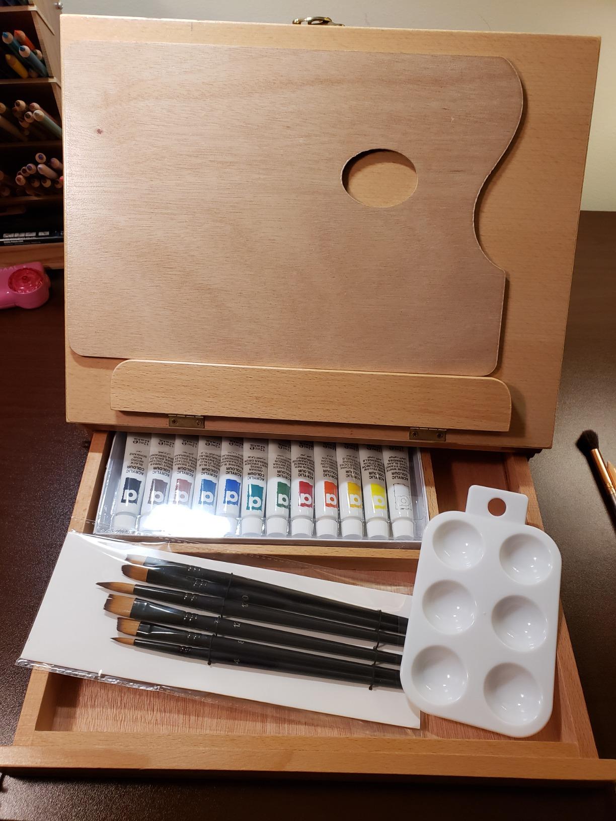 Falling in Art 29 Pcs Acrylic Paint Set with Tabletop Easel, Painting Kit with 12 Acrylic Paints Set, Canvas Panels, Brushes, Wooden Palette for Kids, Adults, Beginners, Professionals customer photo 1