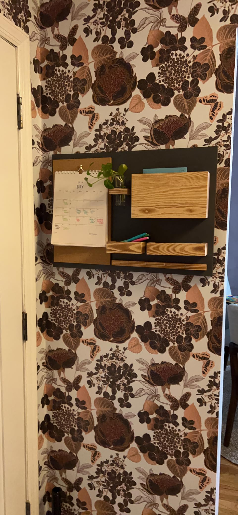 MyGift 25 x 19 Inch Wall Mounted Dual Tone Solid Wood Entryway Organizer with Cork Bulletin Board, Mail Holder, Glass Flower Vase, and 4 Hanging Hooks for Keys customer photo 1