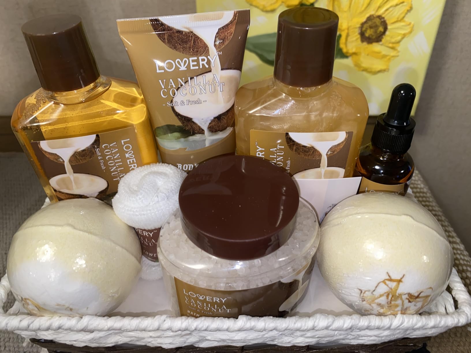 Gifts For Women Gift Basket for Women - Mothers Day Gifts for Mom, 9 Piece Set of Vanilla Coconut Home Spa Set, Luxurious Bath and Body Set customer photo 1