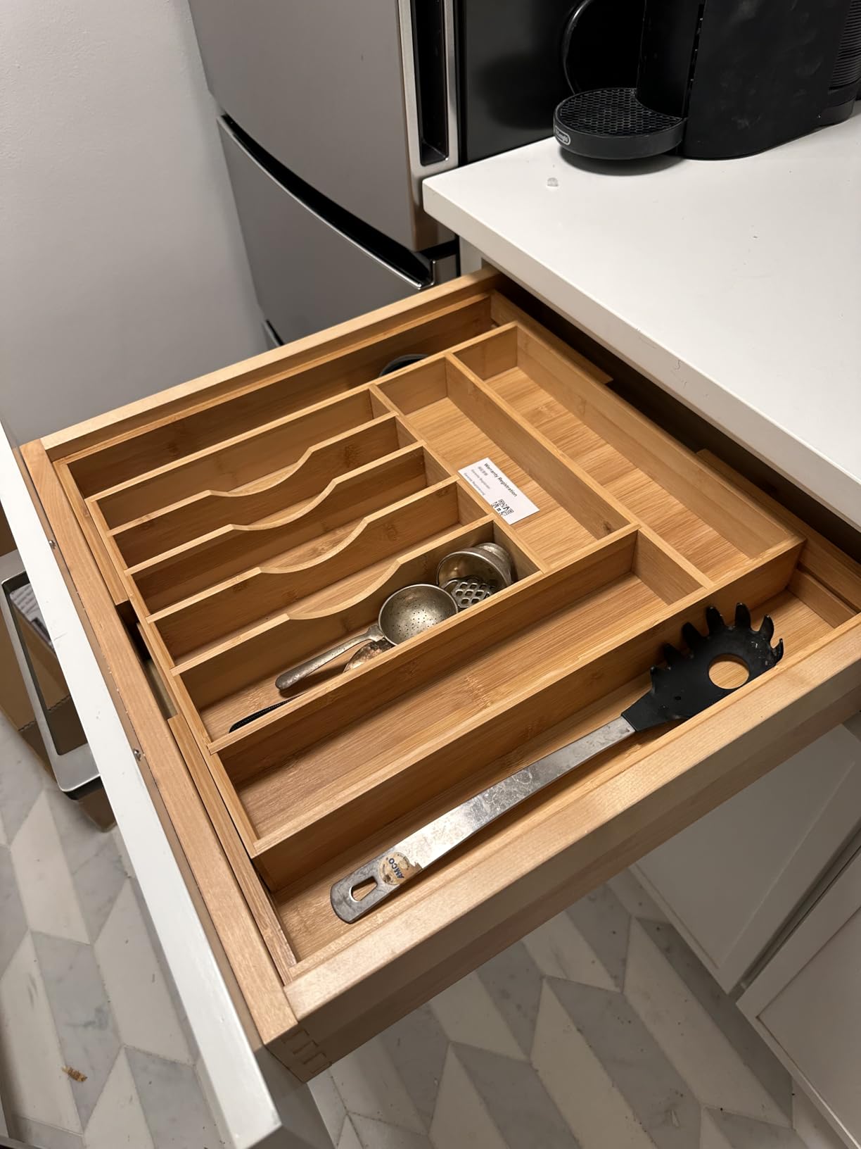 KitchenEdge Premium Silverware, Flatware and Utensil Organizer for Kitchen Drawers, Food-Safe Contract Grade, Expandable from 18 to 33 In, Natural Bamboo customer photo 1