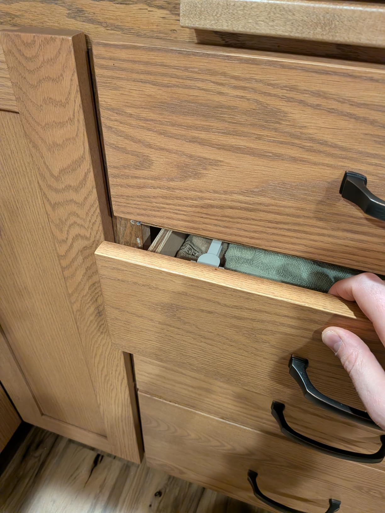 Upgraded Invisible Baby Proofing Cabinet Latch Locks (10 Pack) - No Drilling or Tools Required for Installation, Works with Most Cabinets and Drawers, Works with Countertop Overhangs, Highly Secure customer photo 2