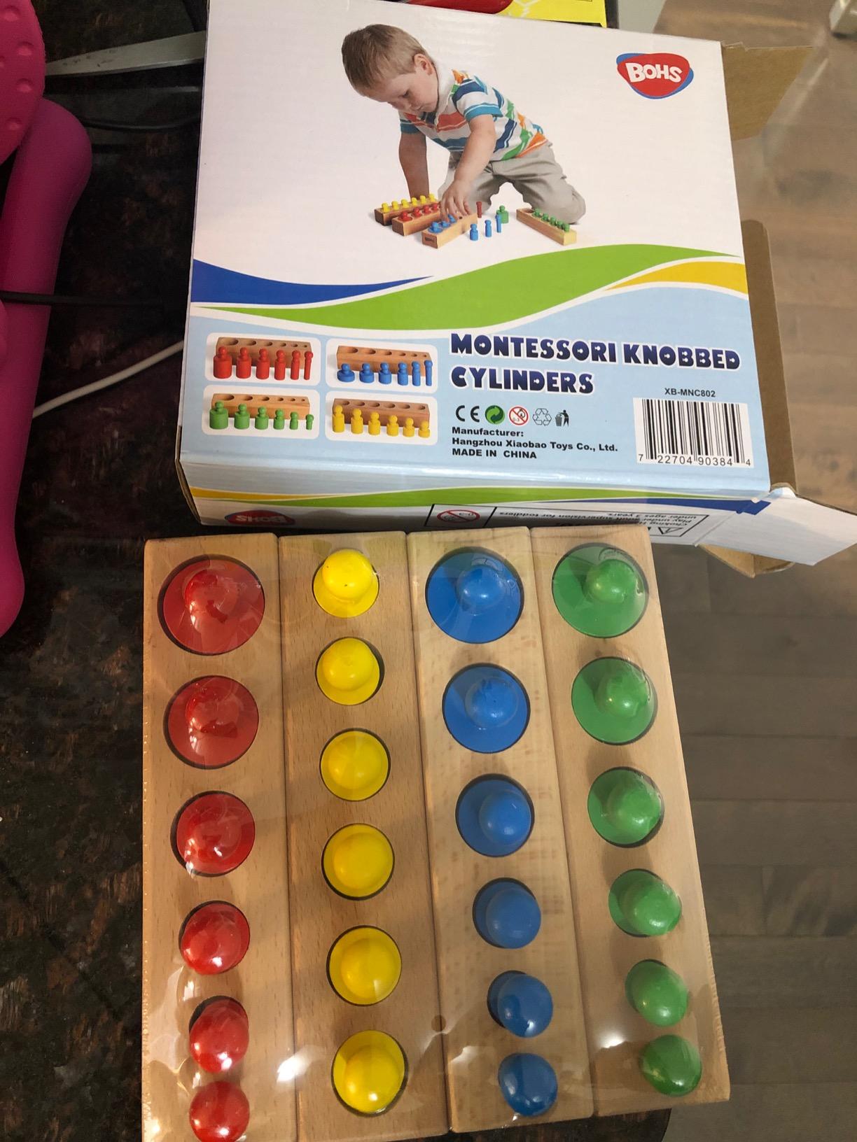 BOHS Montessori Knobbed Cylinders Blocks - 6 Pegs / 6.7 Inches - Colorful Wooden Early Home School Toys - 4pcs Set customer photo 2