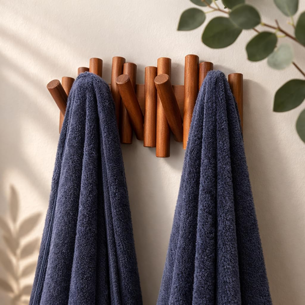 Umbra Picket Coat Rack Wall Mount - 5 Flip-Down Wood Coat Hooks, Modern and Functional Storage, Easy Install Wall Hooks, Natural customer photo 2