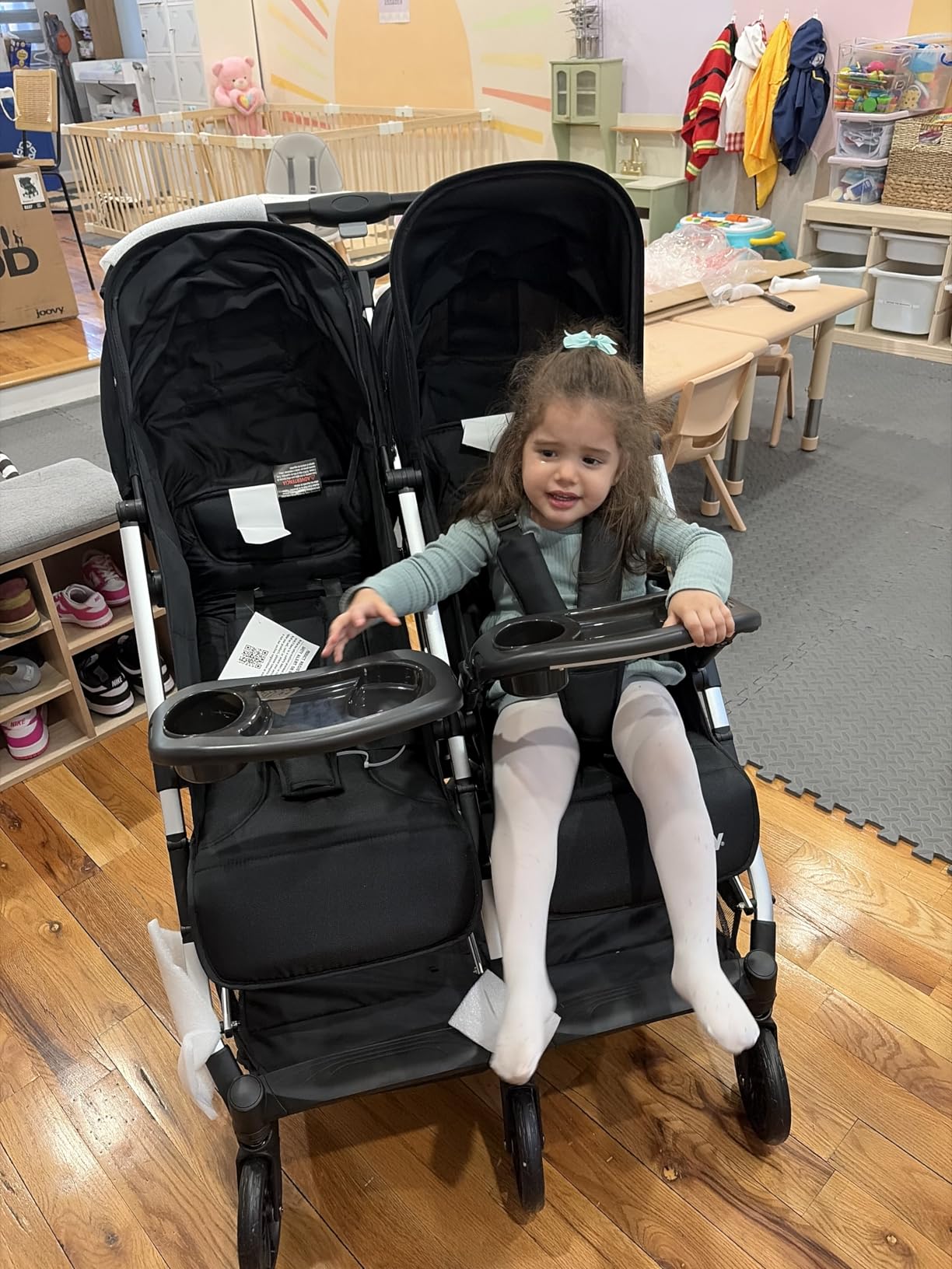 Joovy Kooper X2 Double Stroller, Lightweight Travel Stroller, Compact Fold with Tray, Black customer photo 1