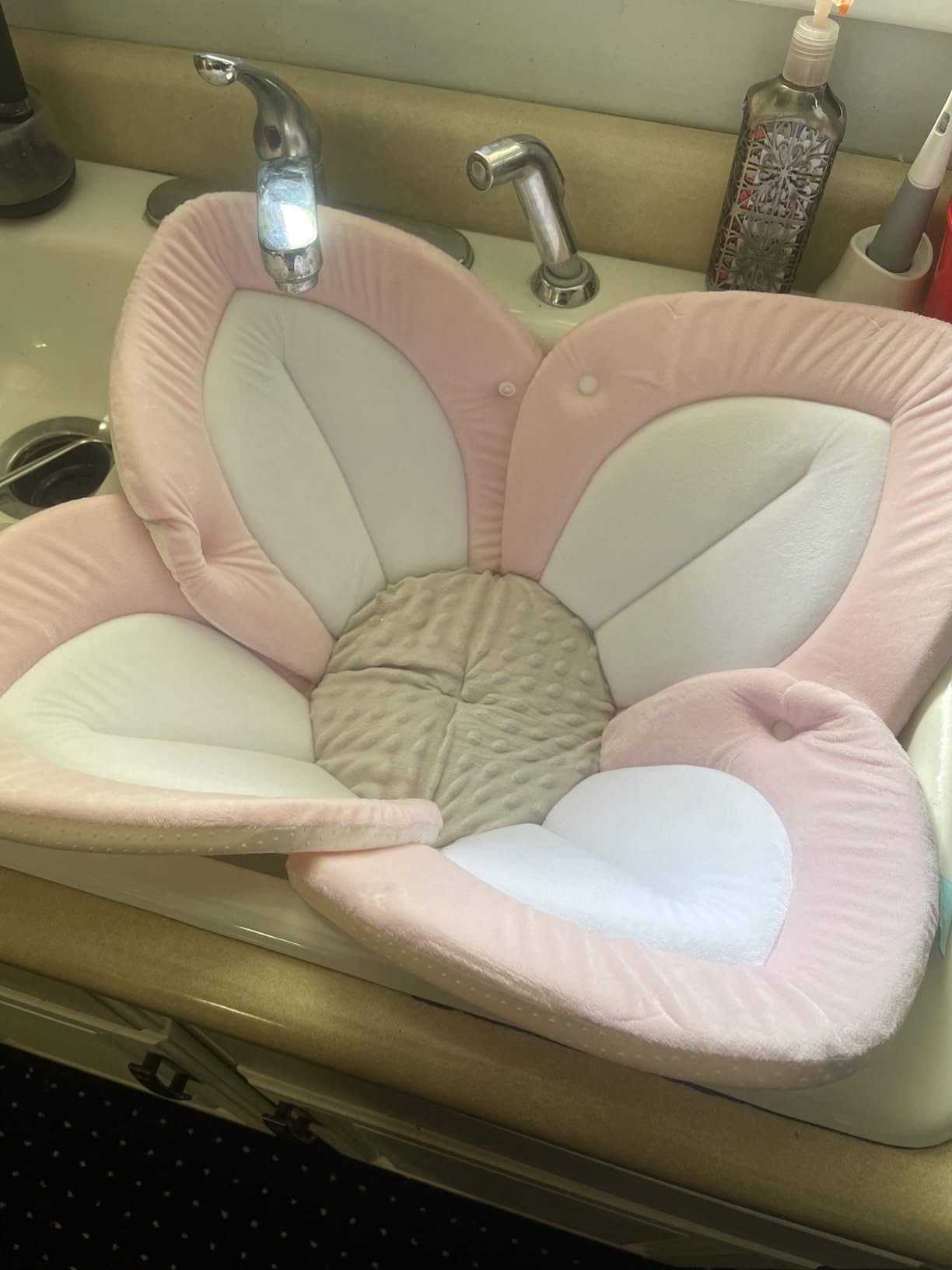 Blooming Bath Baby Bath Seat - Baby Tubs for Newborn Infants to Toddler 0 to 6 Months and Up - Infant Essentials Must Haves - The Original Washer-Safe Flower Seat - Lotus, Pink/White/Gray customer photo 2