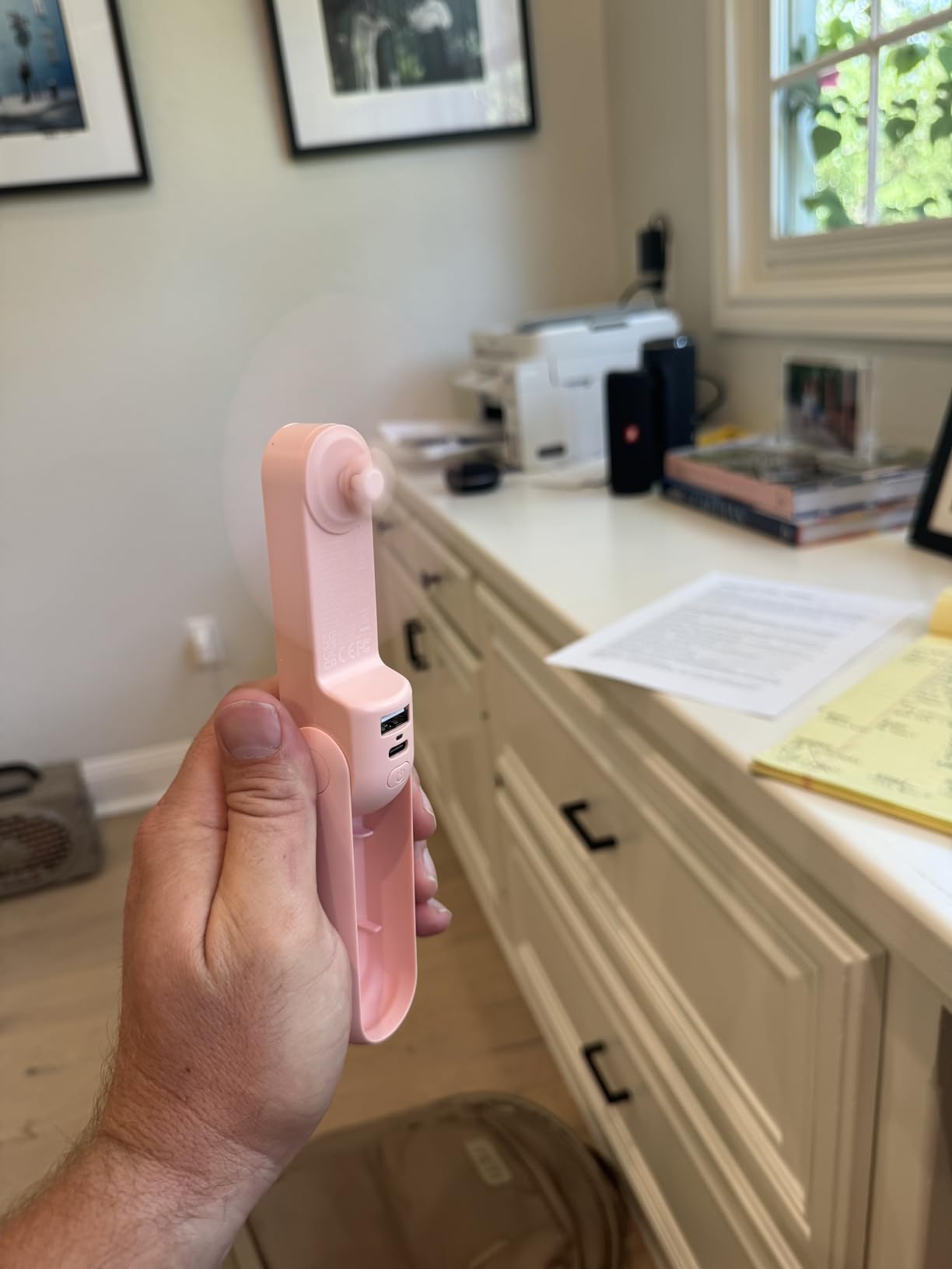 JISULIFE 3 IN 1 Handheld Mini Fan - Portable Fan & Power Bank & Flashlight, 19H Max Cooling, USB Rechargeable, Pocket-Sized for Travel, Cruise, Concerts, Makeup, 2026 Summer Gifts for Women(Pink) customer photo 1