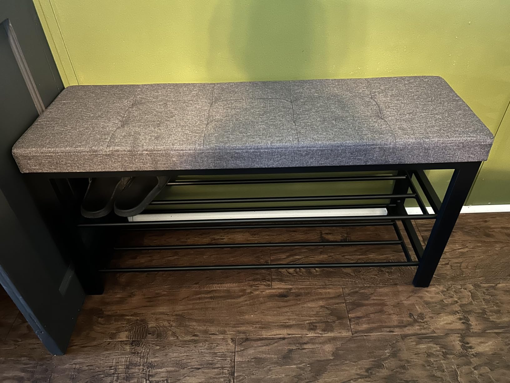 SONGMICS Shoe Bench, Storage Bench, Entryway Bench with Cushion, Shoe Shelf with Seat, Space-Saving, Modern Style, for Living Room, Bedroom, Hallway, Dark Gray and Ink Black ULBS57GYZ customer photo 1