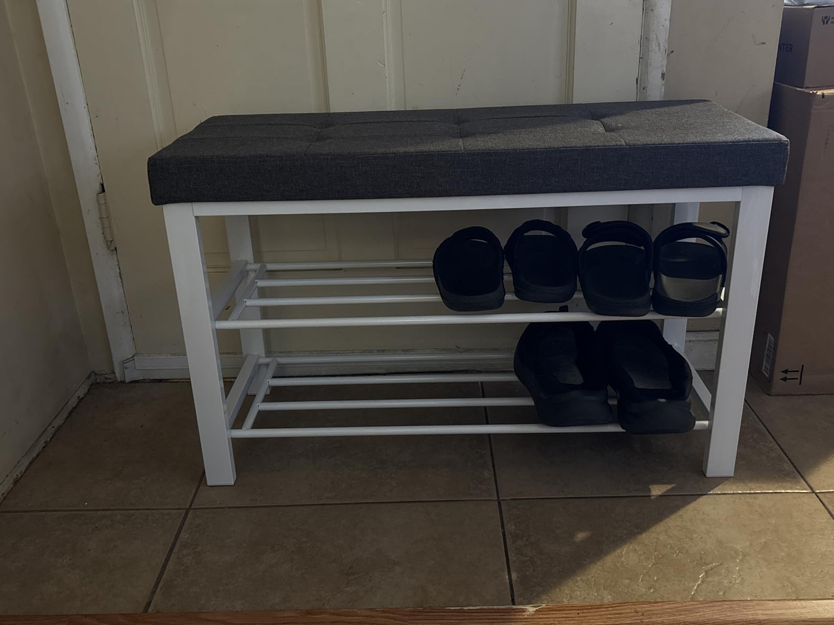 SONGMICS Shoe Bench, Storage Bench, Entryway Bench with Cushion, Shoe Shelf with Seat, Space-Saving, Modern Style, for Living Room, Bedroom, Hallway, Dark Gray and Ink Black ULBS57GYZ customer photo 2