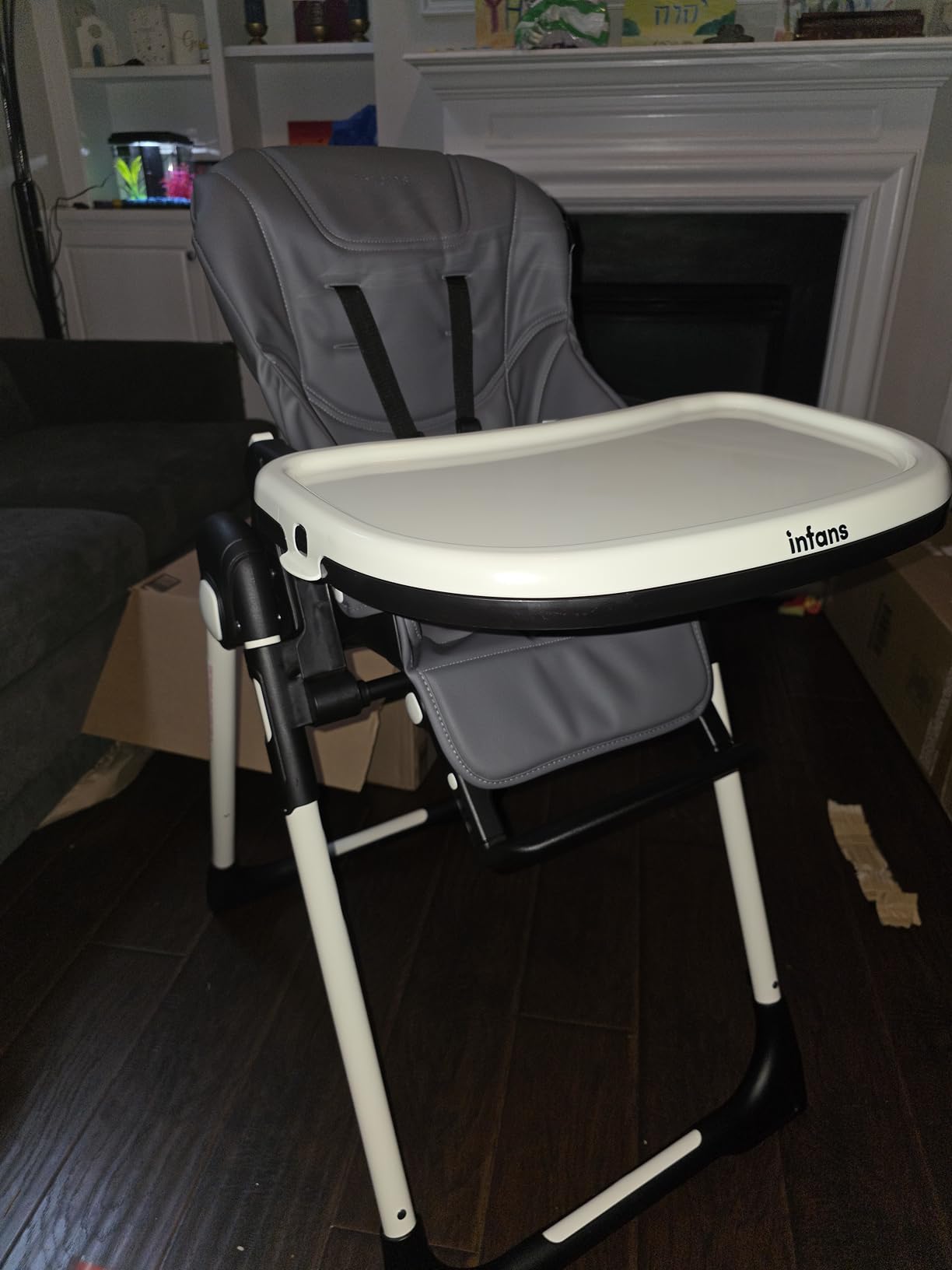 INFANS High Chair for Babies & Toddlers, Foldable Highchair with Multiple Adjustable Backrest, Footrest and Seat Height, Removable Tray, Detachable PU Leather Cushion, Built-in Rear Wheels (Black) customer photo 1