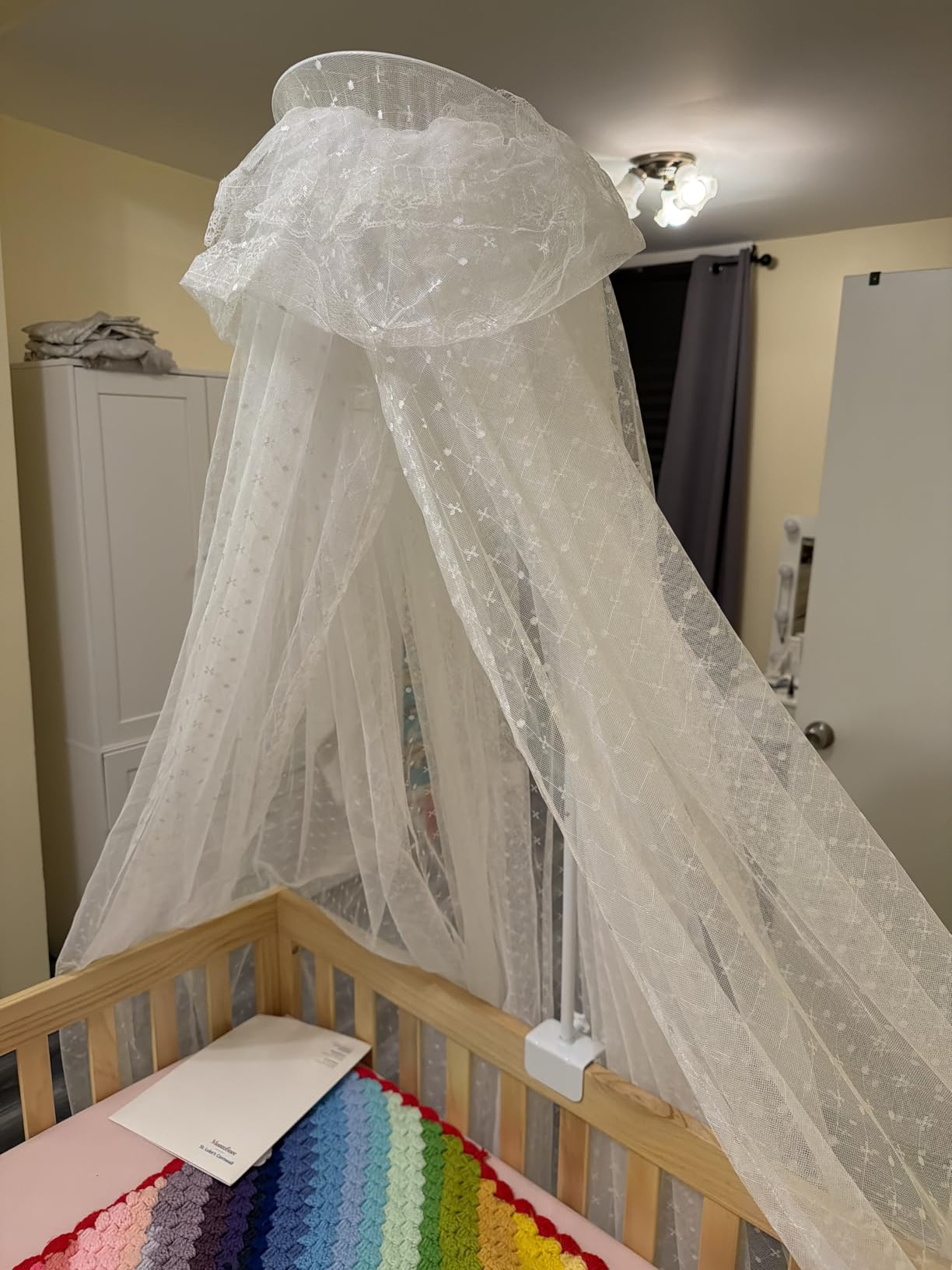 Baby Bed Canopy with Adjustable Clip-on Stand Baby Crib Cot Net Tent Hanging Dome Curtain Netting See Through Mesh Bed Cover Net Stand Rod customer photo 2