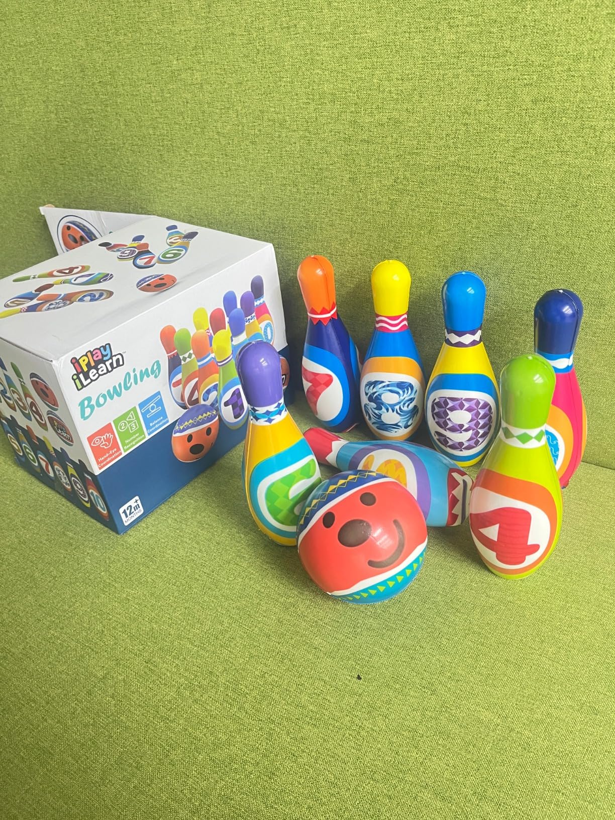 iPlay, iLearn Kids Bowling Toys Set, Toddler Indoor Outdoor Activity Play Game, Soft 10 Foam Pins & Two Balls Playset, Educational, Birthday Party Gift for 18 24 Months, 2 3 Year Old Children Boy Girl customer photo 2