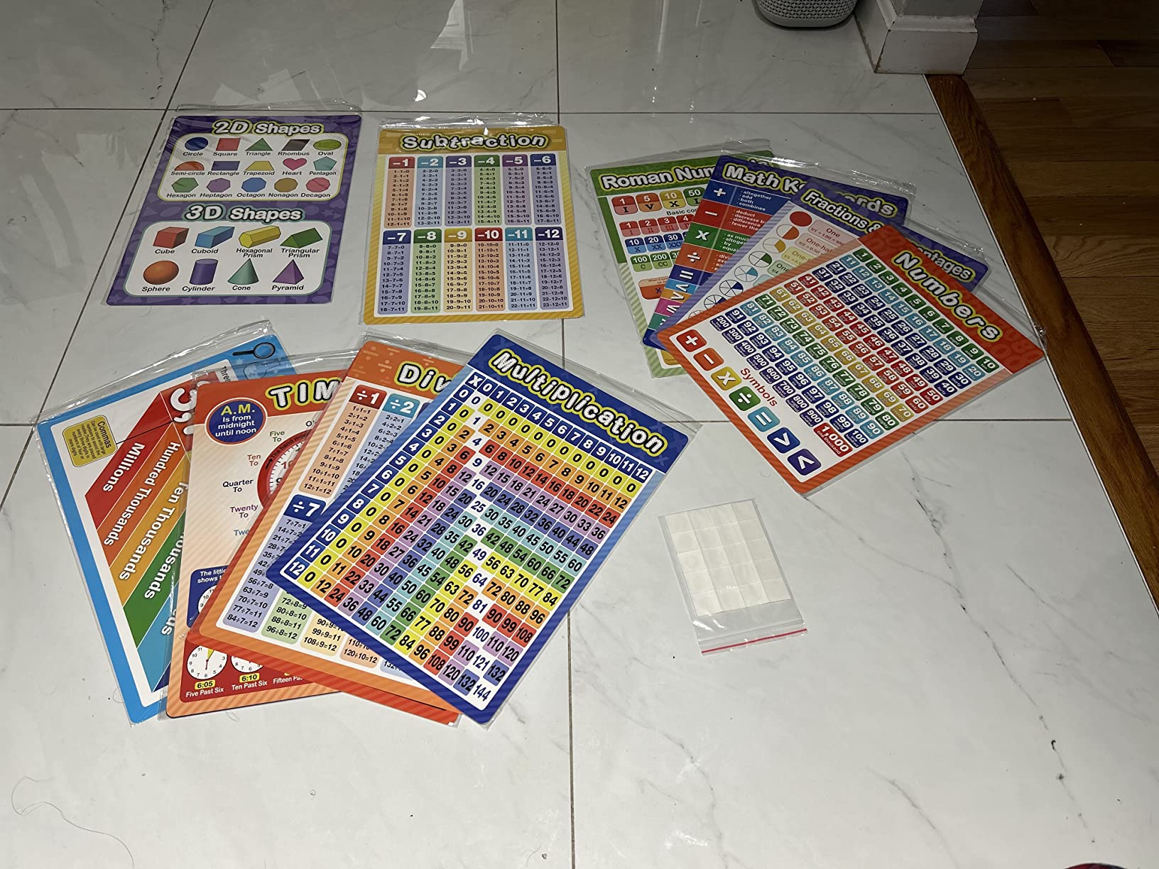 Blulu 12 Pcs Educational Math Posters for Kids Multiplication Chart Division Addition Subtraction Posters Laminated Times Table Chart for Elementary and Middle School Must Haves Decor, 16 x 11