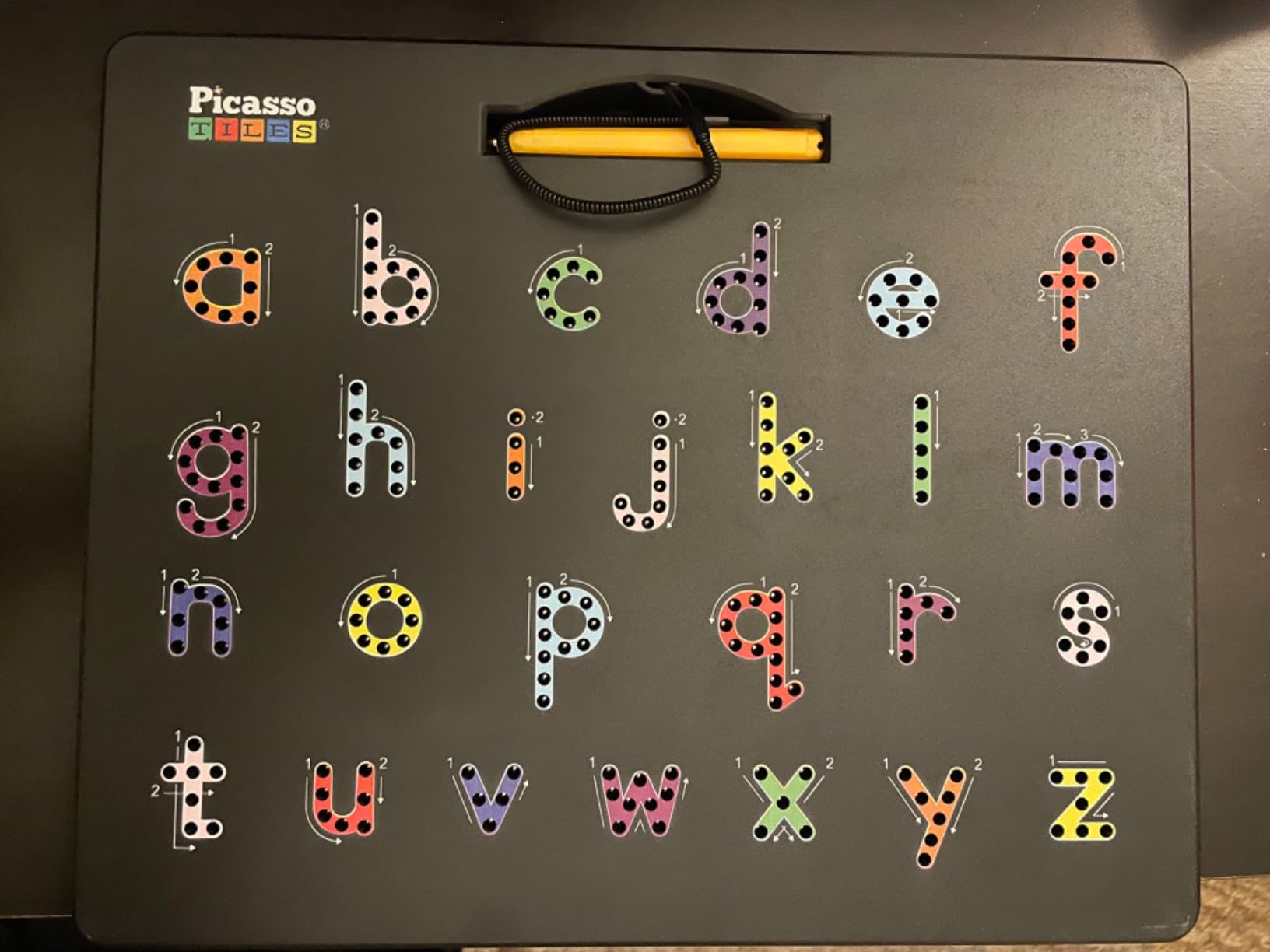 PicassoTiles Magnetic Alphabet Board 12x10 in Dual Sided Learning Pad with Upper and Lowercase Letter Tracing Stylus Pen Reusable Erasable Educational Toy Kids Preschool Montessori Writing Tool PTB03 customer photo 1