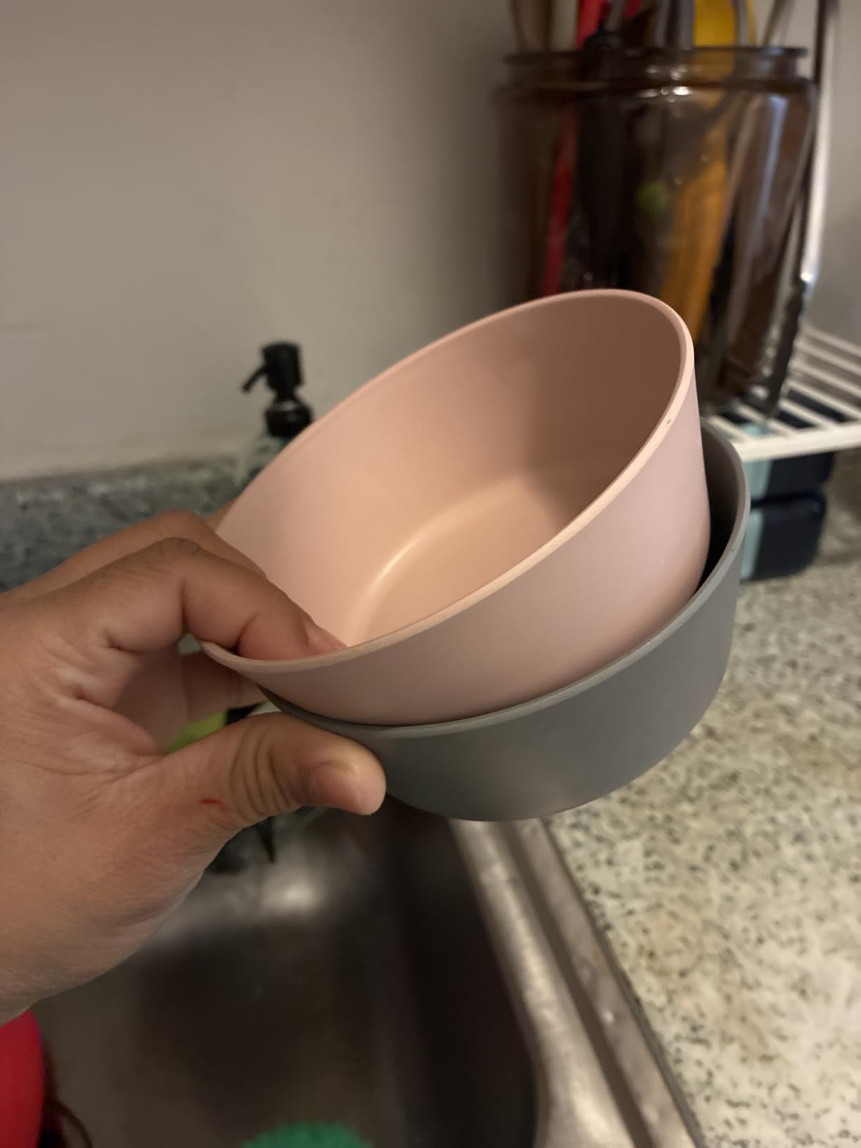 WeeSprout Bamboo Kids Bowls, Set of Four 10 oz Kid-Sized Dinnerware, Cereal, Leftovers & Snack Bowl, Dishwasher Safe (Pink, Green, Gray, & Beige) customer photo 1