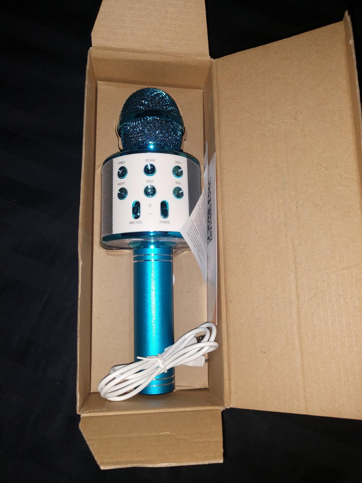 KIDWILL Wireless Bluetooth Karaoke Microphone for Kids, 5-in-1 Portable Handheld Karaoke Mic Speaker Player Recorder with Adjustable Remix FM Radio for Kids Girls Boys Teens Birthday (Blue) customer photo 1