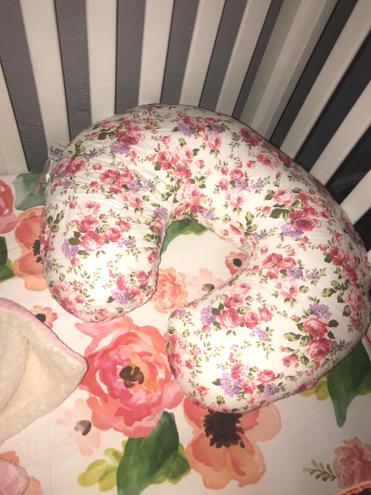 LAT Nursing Pillow - Ergonomic Bottle & Breastfeeding Pillow with 100% Cotton Removable Cover, Breast Feeding for Mom (White Grid) customer photo 2