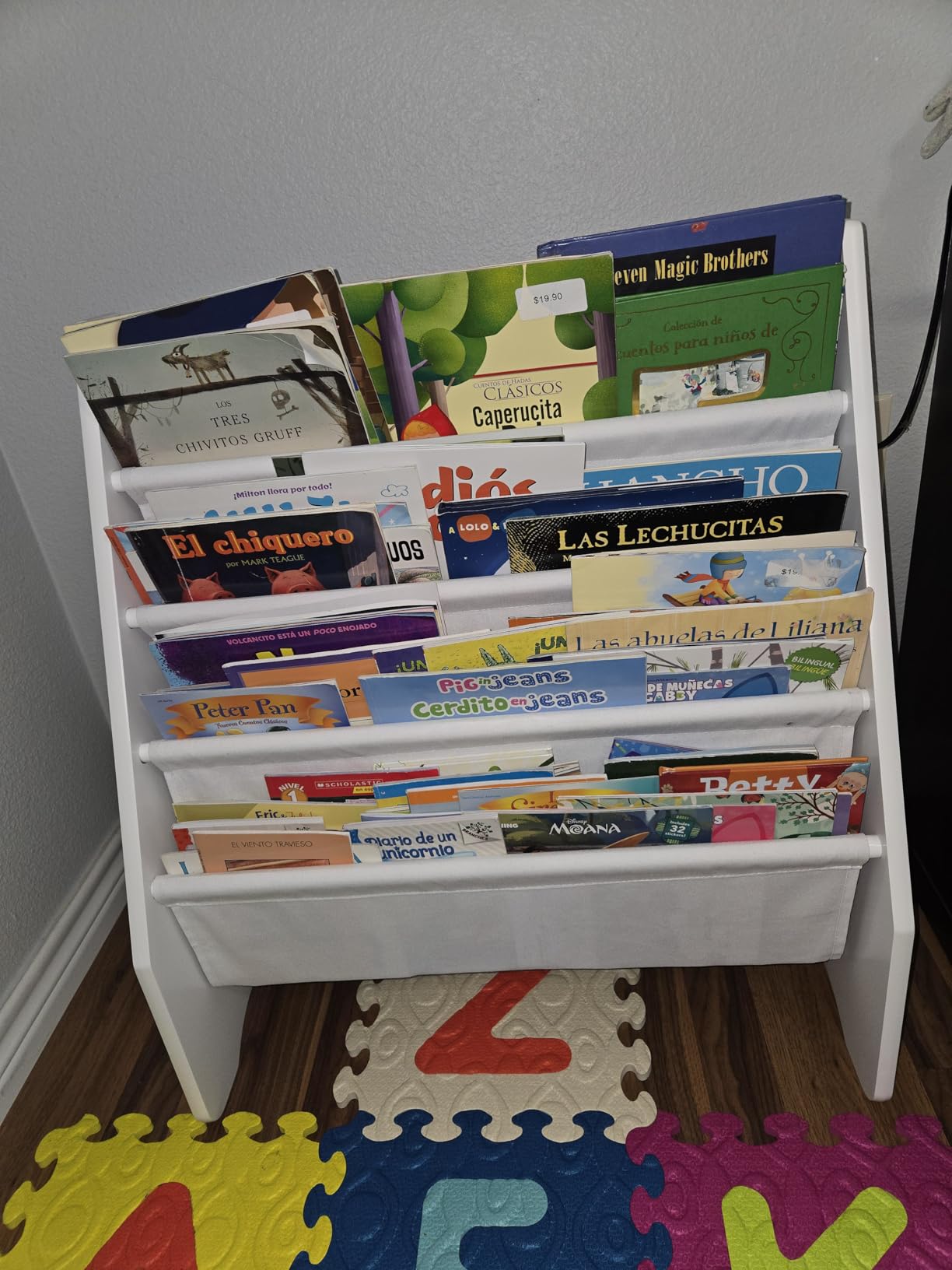UTEX Kids Bookshelf Storage, Book Shelf for Kids Rooms, 4 Tier Sling Bookshelf for Kids, Toddler, Magazine Book Rack, Children Book Organizer, White customer photo 1