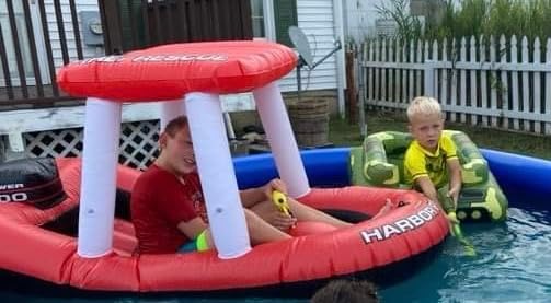 SWIMLINE ORIGINAL Harbor Master Inflatable Patrol Boat Pool Float Ride On With Fun Constant Flow Water Squirter For Kids Cool Retro Style For Beach Ocean Pool Lake Extra Thick Large Floatie customer photo 2