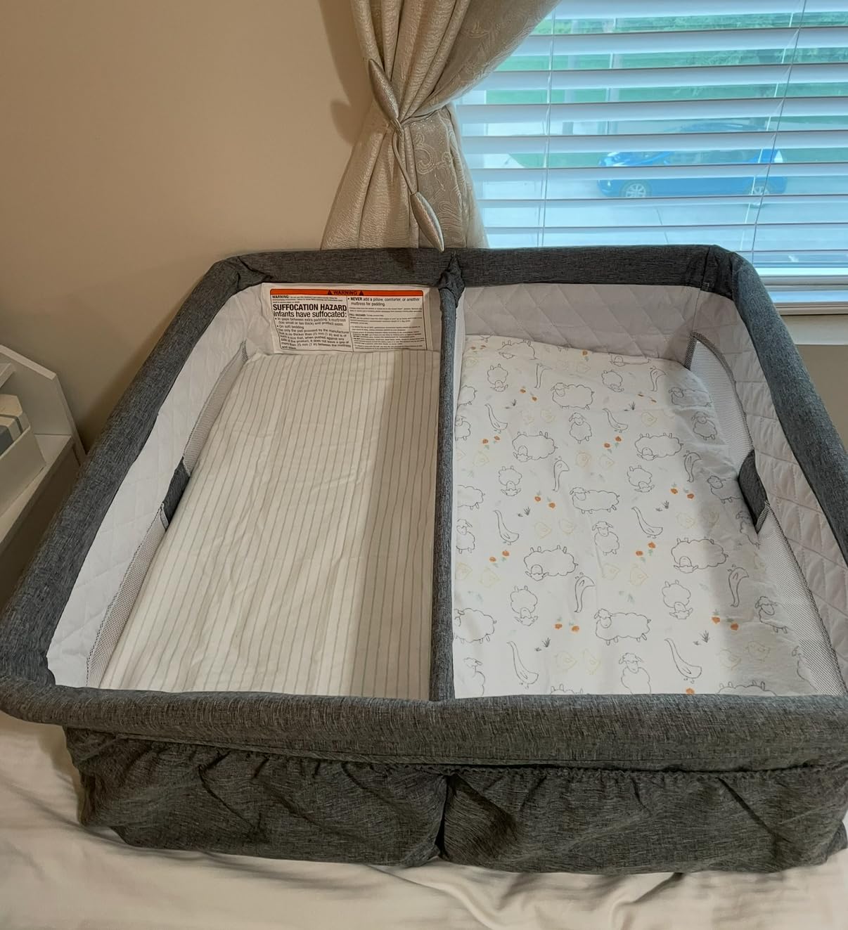 Simmons Kids By The Bed City Sleeper Bassinet for Twins - Adjustable Height Portable Crib with Wheels & Airflow Mesh, Grey Tweed customer photo 1