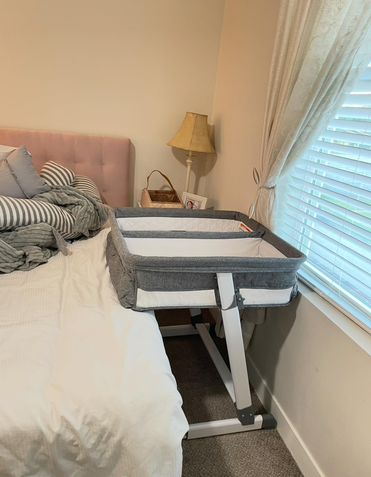 Simmons Kids By The Bed City Sleeper Bassinet for Twins - Adjustable Height Portable Crib with Wheels & Airflow Mesh, Grey Tweed customer photo 2