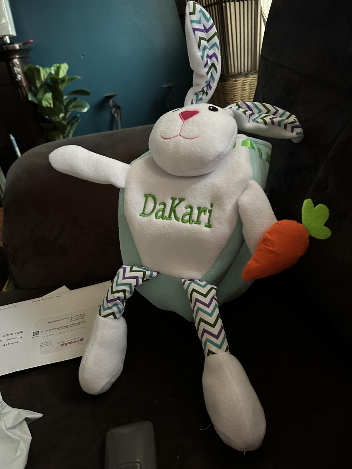 Personalized Plush Easter Bunny Basket with Custom Name (Blue) customer photo 2