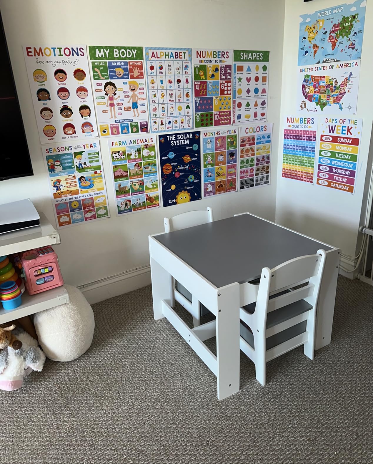 Costzon Kids Table and Chair Set, 3 in 1 Wooden Activity Table with Storage Drawer, Detachable Tabletop for Children Drawing Reading Art Craft, Playroom, Nursery, Toddler Table and Chair Set, Natural customer photo 2