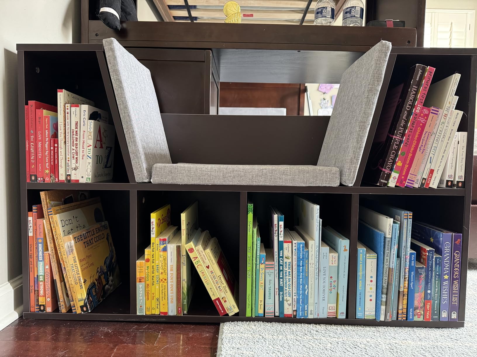 Costzon Kids Bookshelf with Reading Nook, 6 Cubby Bookcase with Soft Seat Cushion, Wooden Toy Storage Organizer with Bench customer photo 1