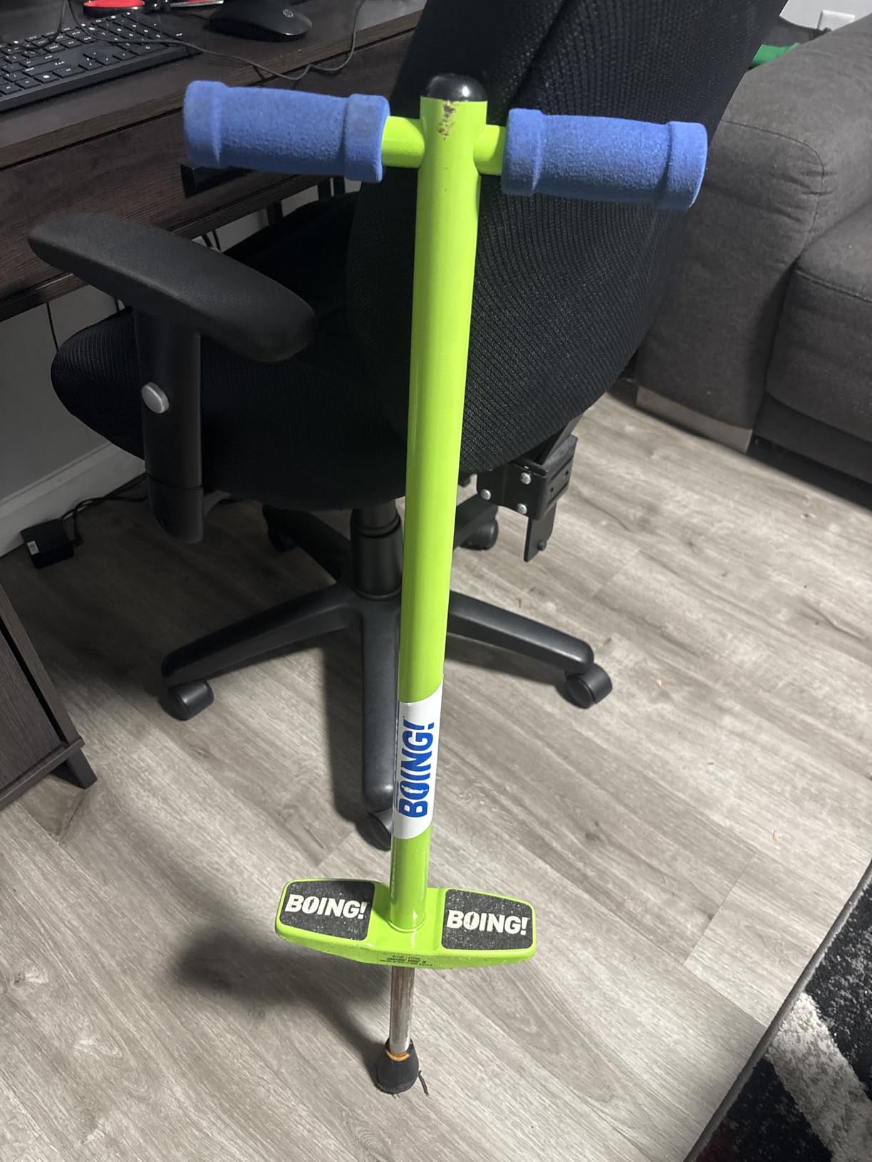 Geospace Jumparoo BOING! JR. Steel POGO STICK by Air Kicks, Small for Kids 50 to 90 Lbs - Active Play Outdoor Fun that Promotes Exercise & Balance Skills (Green) customer photo 1