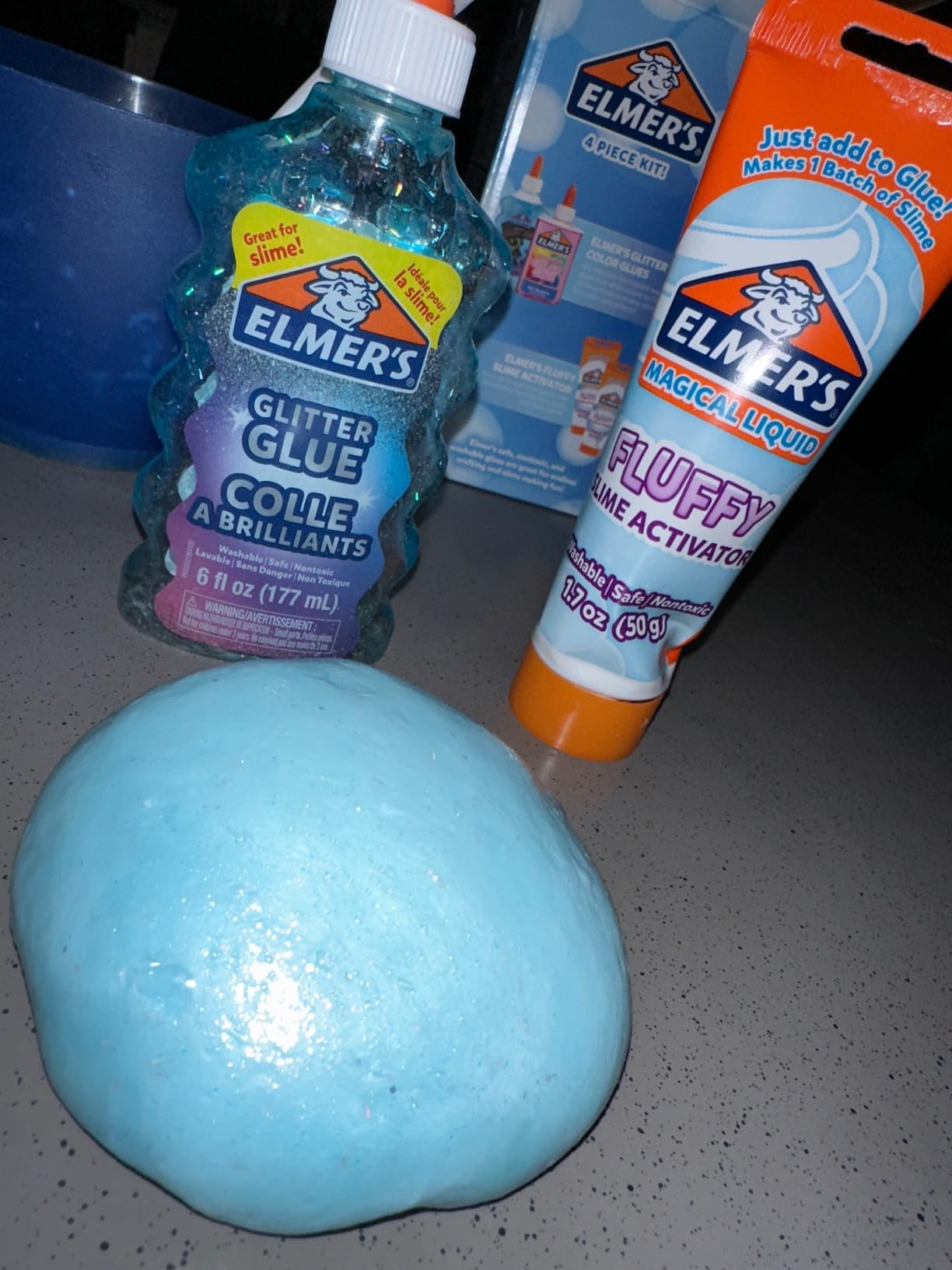 Elmer's Fluffy Slime Kit, Includes Translucent Color Glue, Glitter Glue, Fluffy Slime Activator, 4 Count - Perfect for Birthday Parties, Summer Fun, Creative Kids Activity customer photo 2