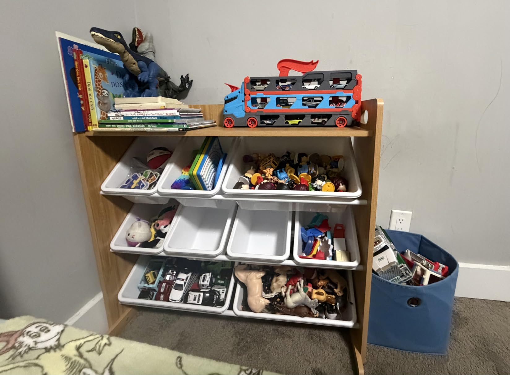 Humble Crew Toy Storage Organizer with 9 Removable Storage Bins for Kids Playroom, 3-Tier with Top Shelf Toddler Toy Organization, Natural Wood/White customer photo 2