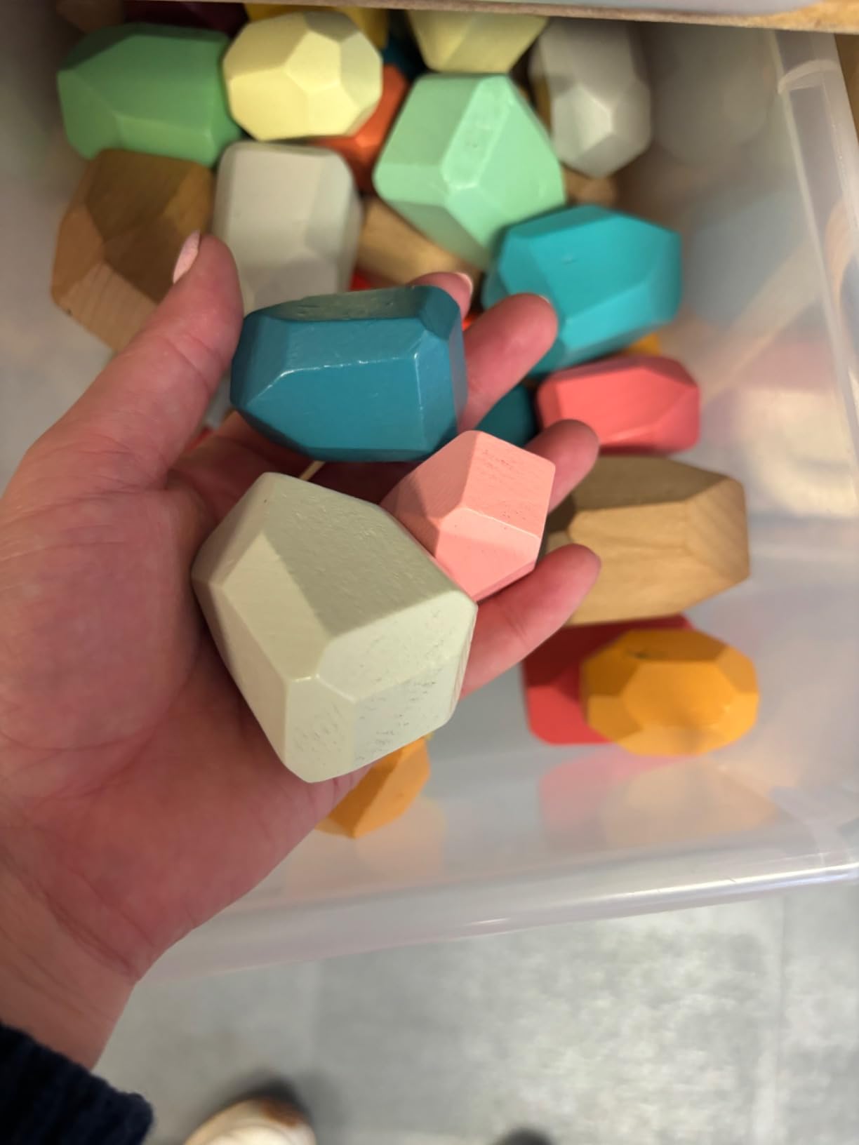 BESTAMTOY 36 PCS Wooden Sorting Stacking Rocks Stones,Sensory Toddler Toys Learning Montessori Toys, Building Blocks Game for Kids 3 4 5 6 Years Boy and Girl Birthday Gifts for Kids customer photo 2