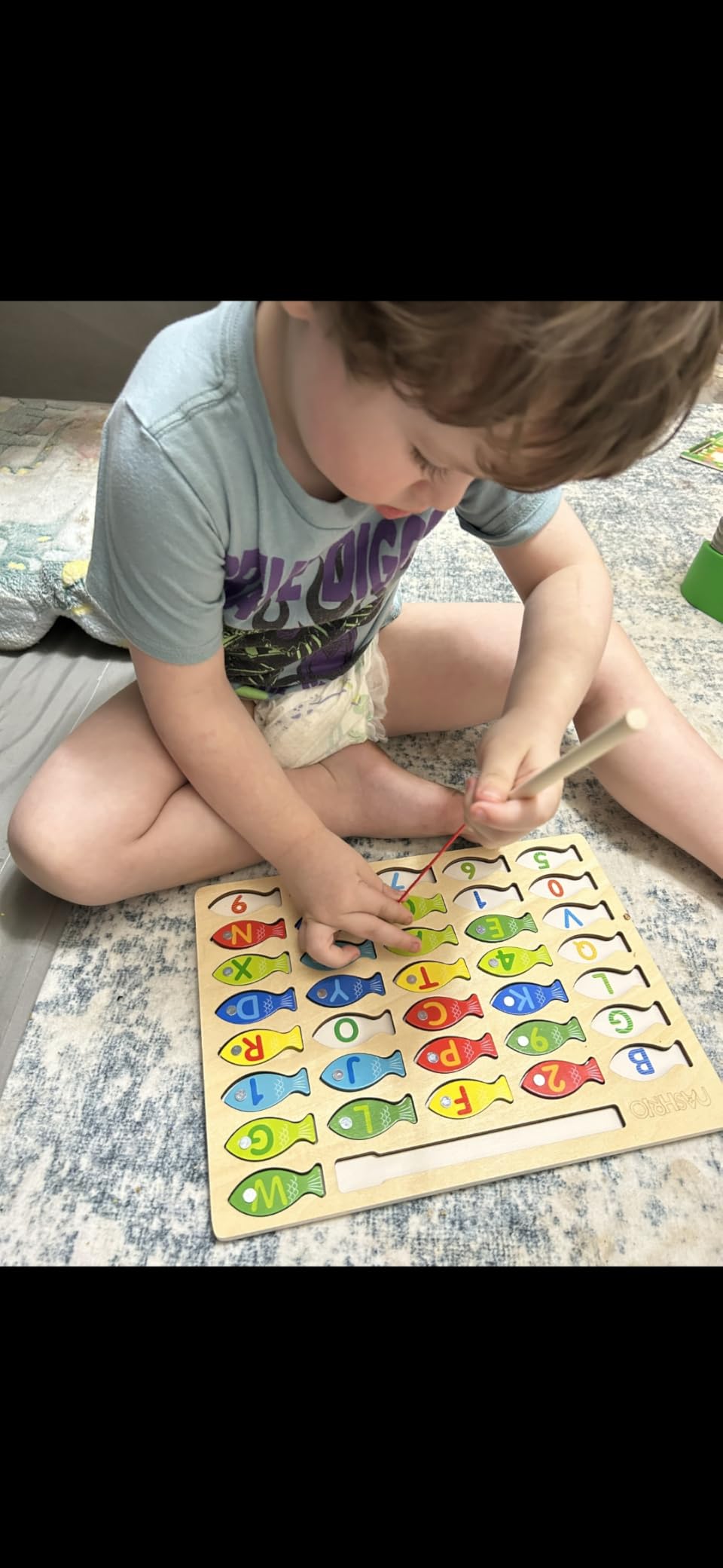 Magnetic Wooden Fishing Game Toy for Toddlers, Alphabet Fish Catching Counting Games Puzzle with Numbers and Letters, Preschool Learning ABC Math Educational Toys 3 4 5 Years Old Girl Boy Kids customer photo 1